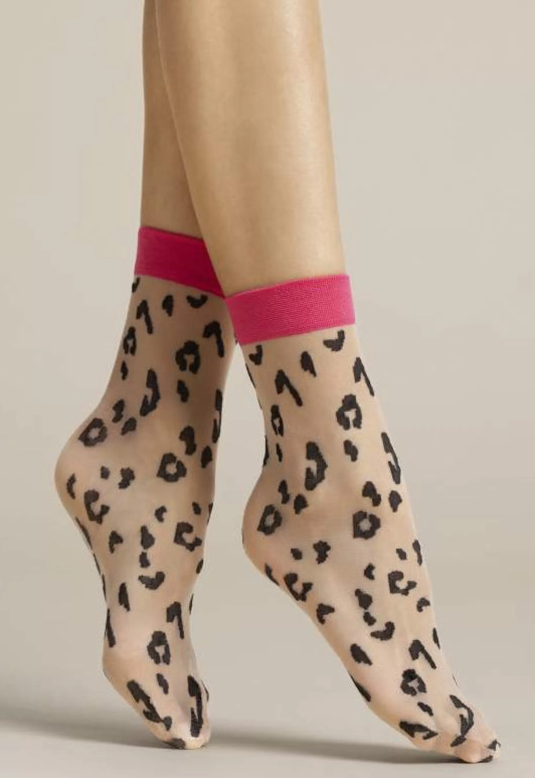 Ankle Socks | Fiore Amalia Leopard Patterned Sheer Ankle Socks By Black-Linen