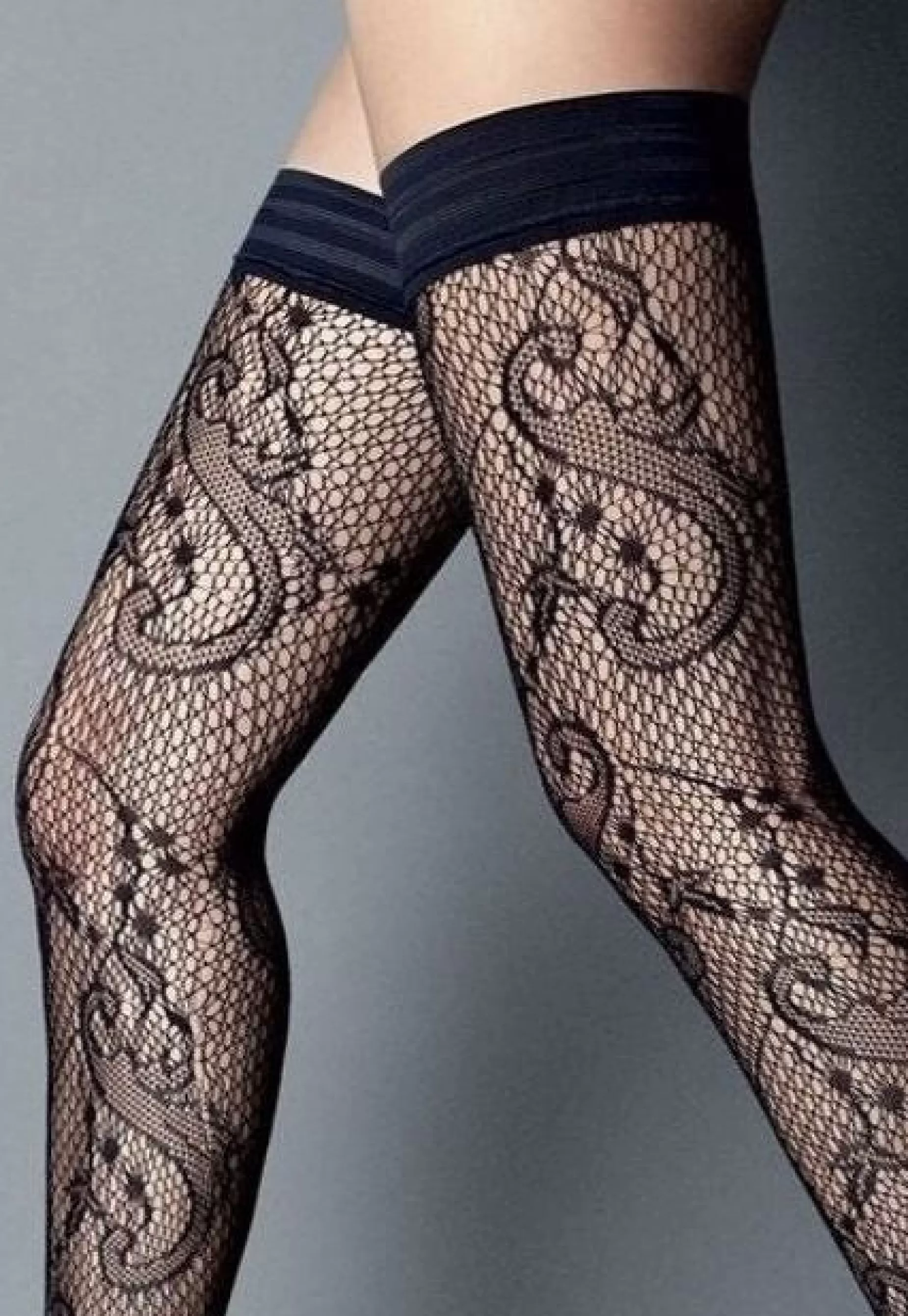 Patterned Hold-Ups | Veneziana Ar Pizzo Sissi Floral Fishnet Hold-Ups By