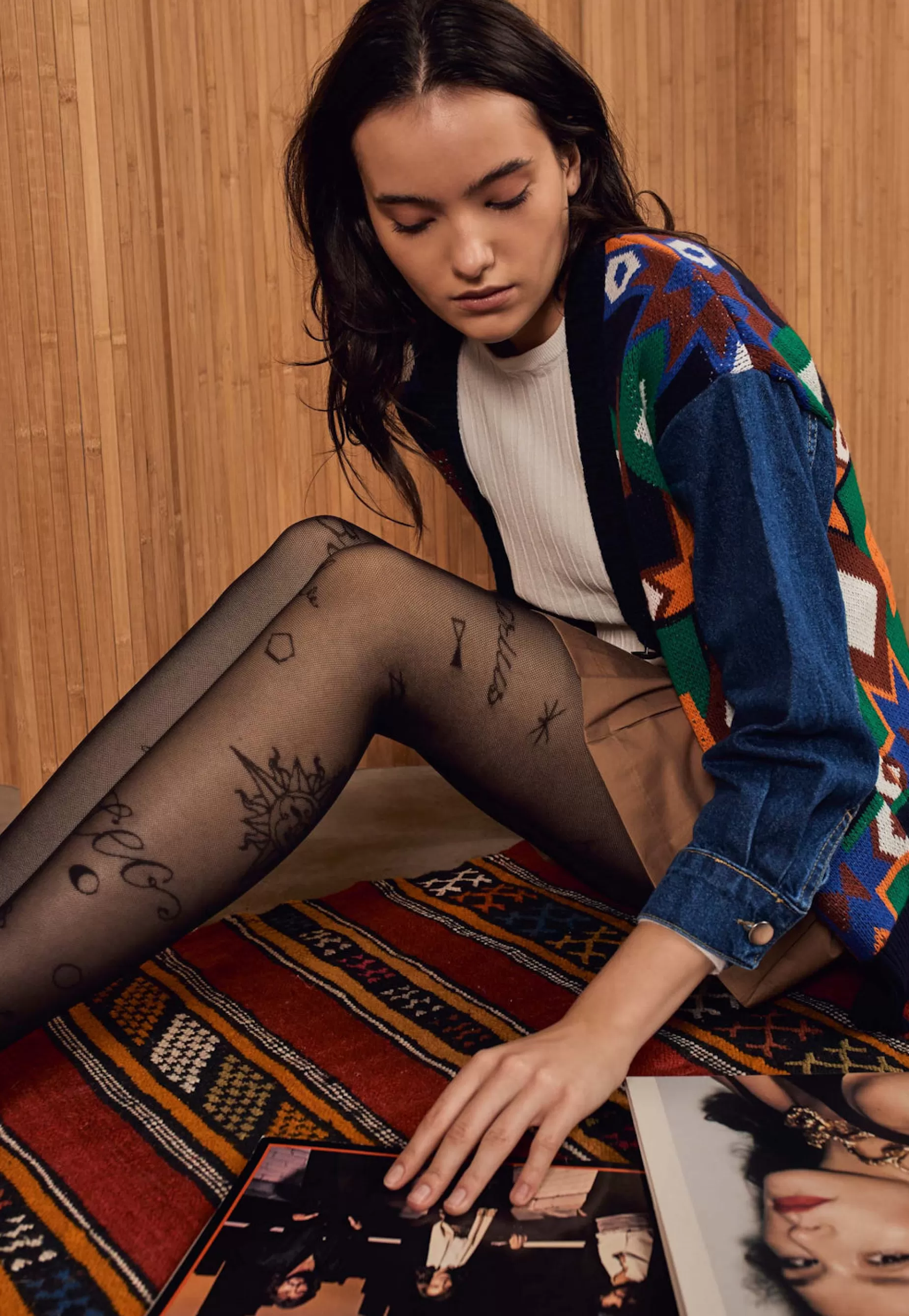 Patterned Tights | Fiore Astro Horoscope & Constellations Patterned Lace Tights By Black