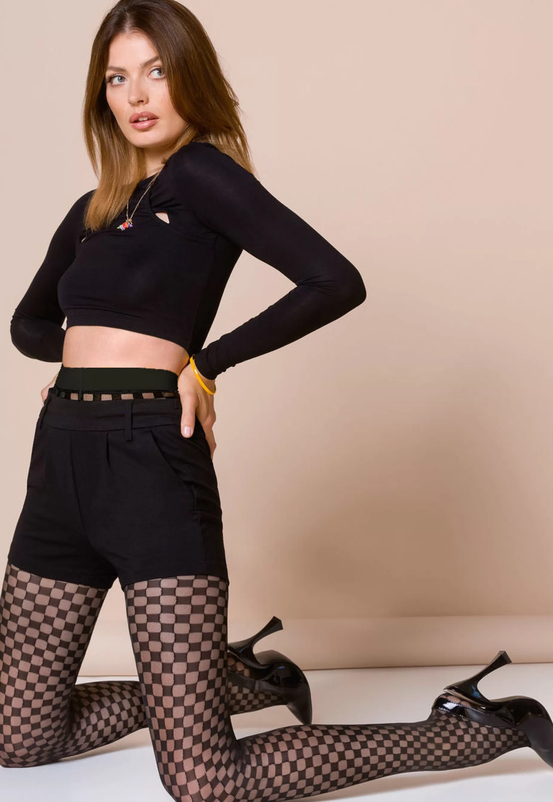 Thick Tights | Gabriella Beth Chessboard Patterned Fashion Tights By Nero: Black