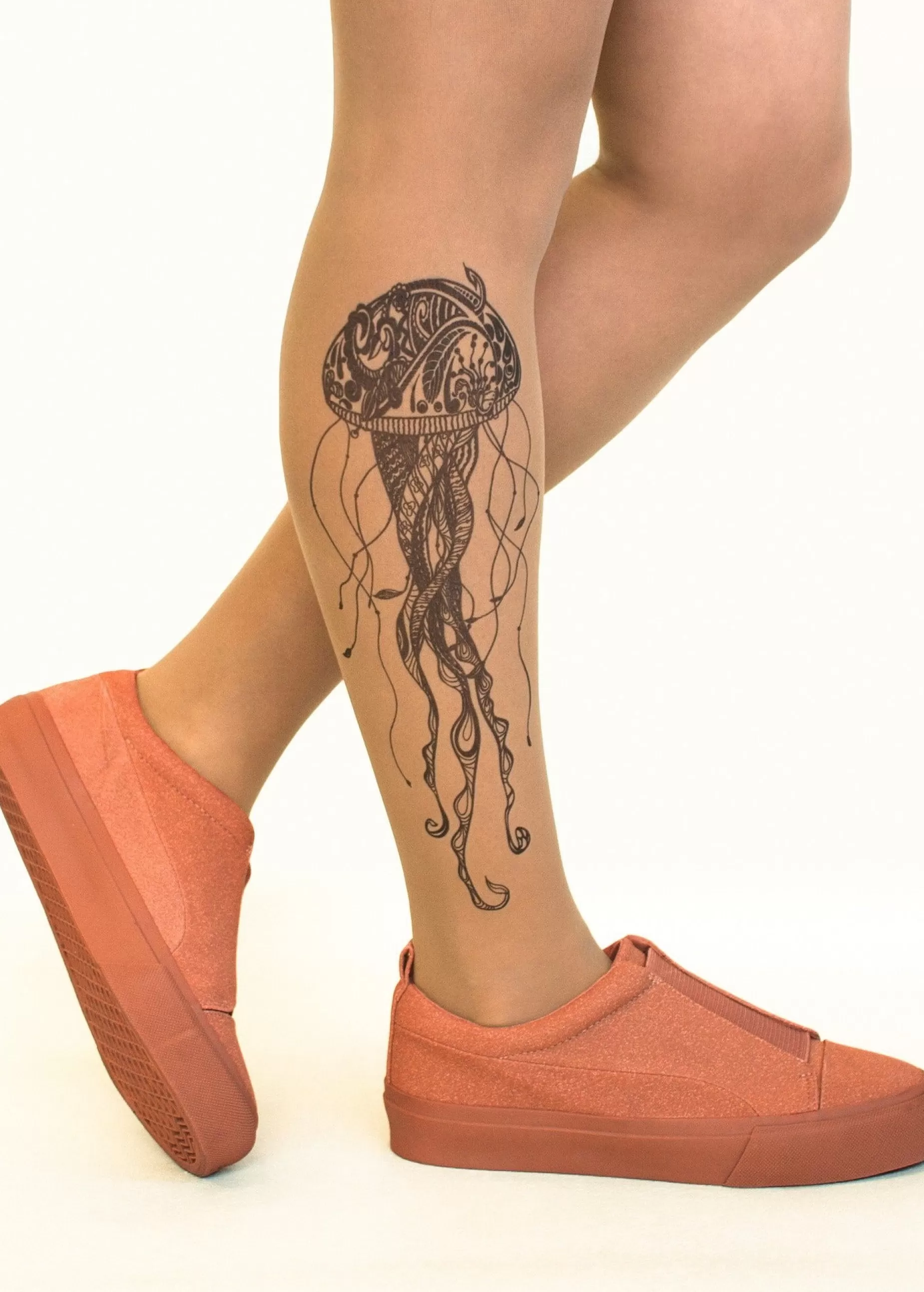 Animal Print Tights | Stop & Stare Black Jellyfish Tattoo Tights By Sun: Medium Tan With Peachy Brown Tones For A Healthy Sun Tan Effect