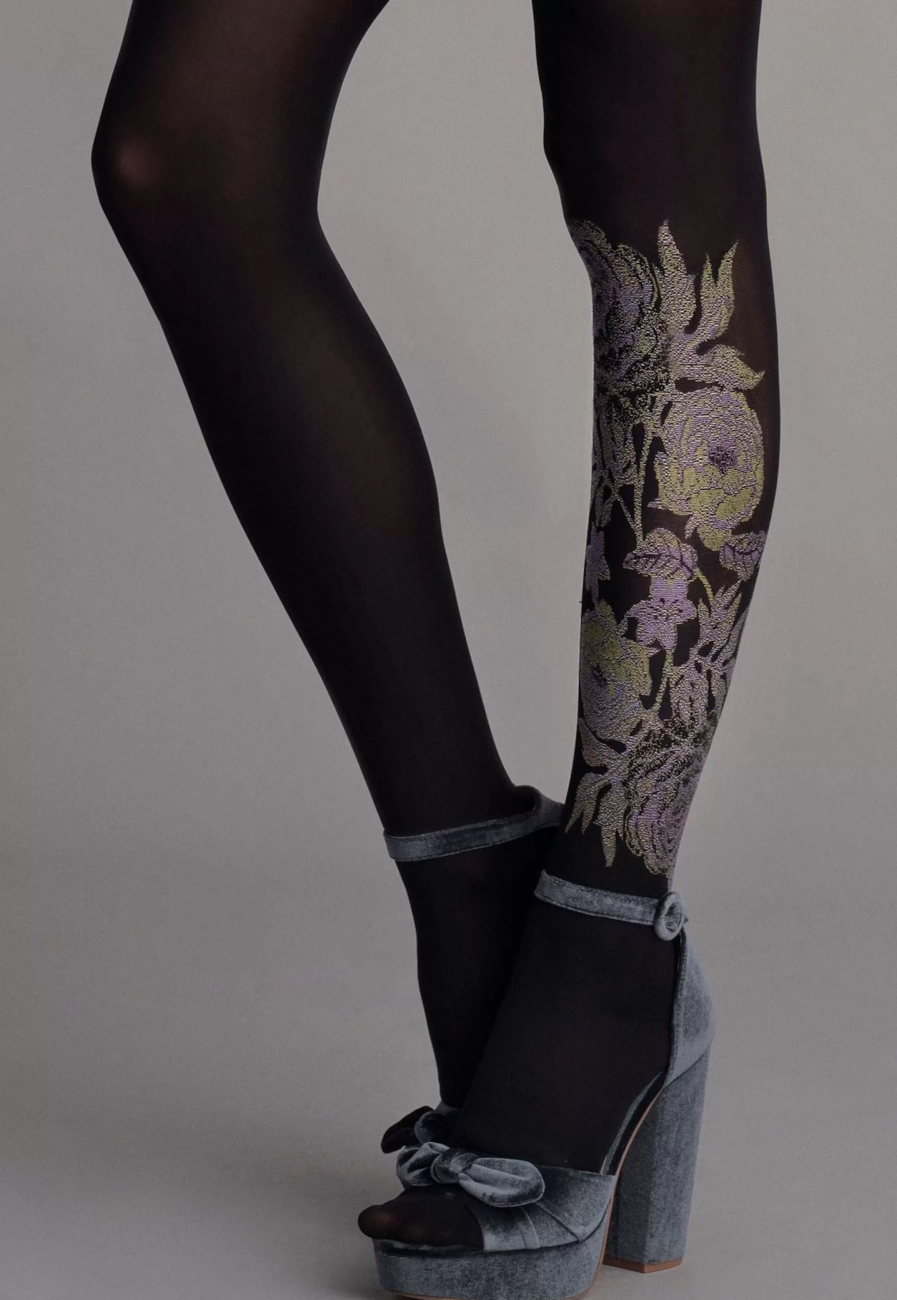 Patterned Tights | Fiore Blooming Day Opaque Tights With Floral Embroidery By Nero: Black