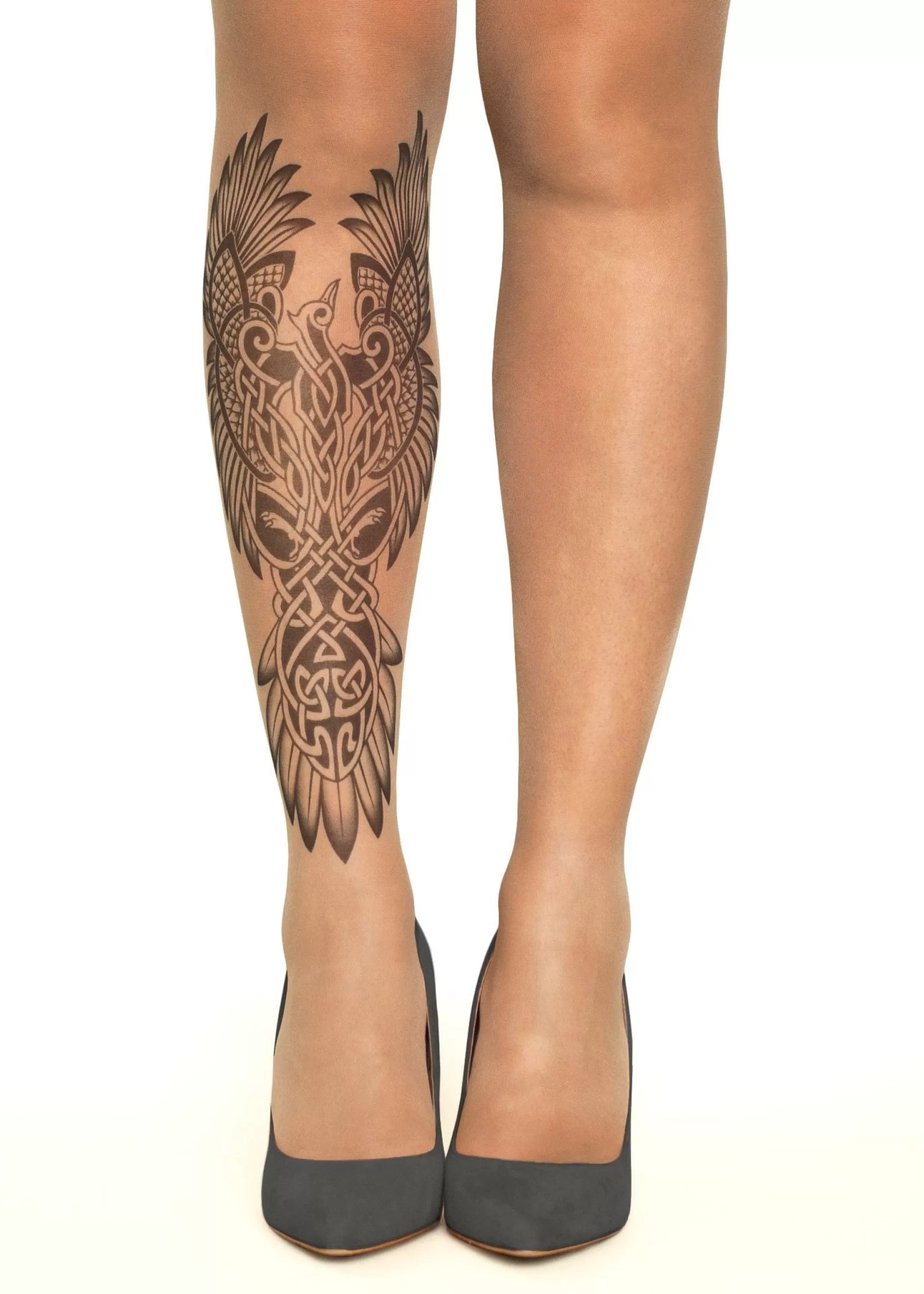 Animal Print Tights | Stop & Stare Celtic Phoenix Tattoo Tights By Sun: Medium Tan With Peachy Brown Tones For A Healthy Sun Tan Effect
