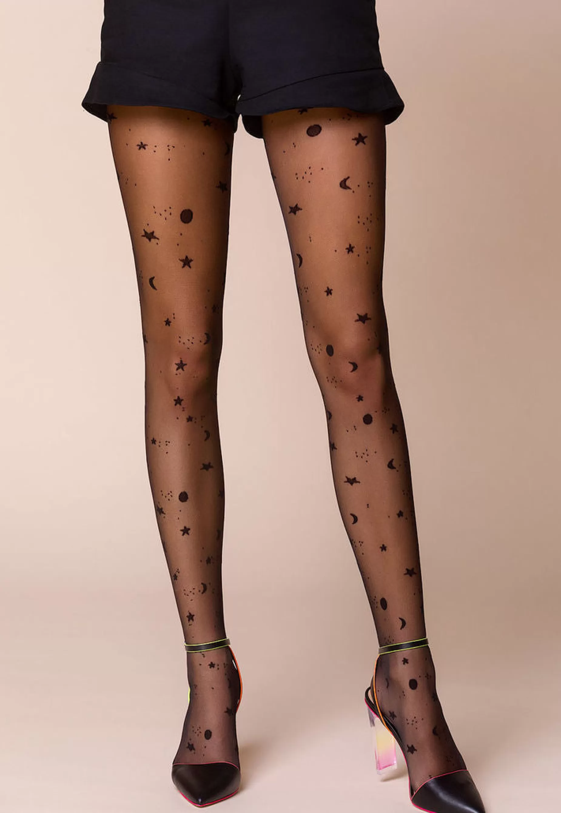 Patterned Tights | Gabriella Cosmos Moon & Stars Patterned Sheer Tights By Nero: Black