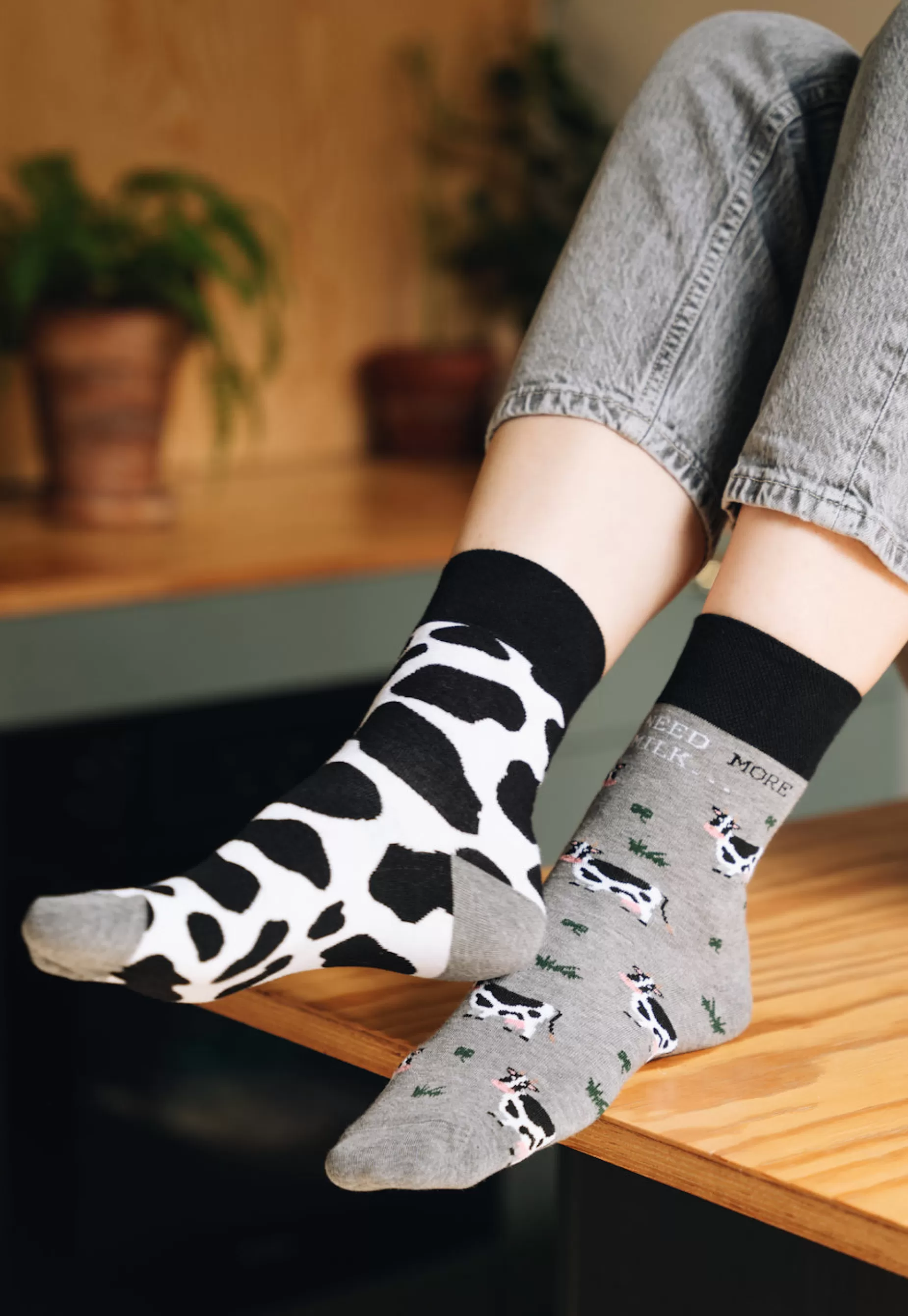 Cotton Socks | More Cows Odd Patterned Socks In Marl By Grey