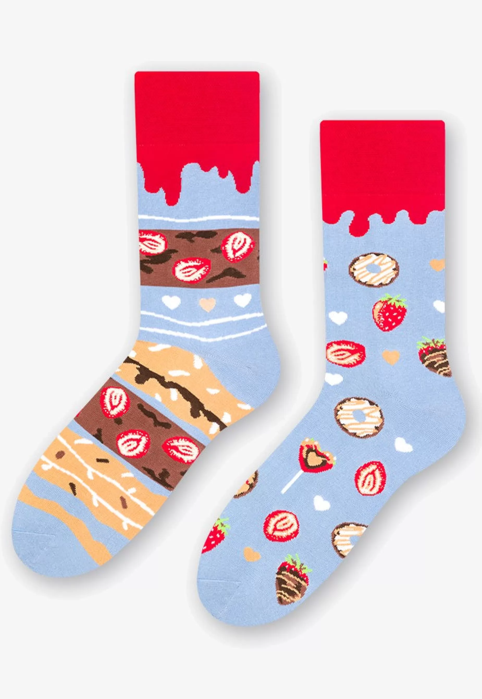 Cotton Socks | More Donuts & Strawberries Odd Patterned Socks In By Light Blue