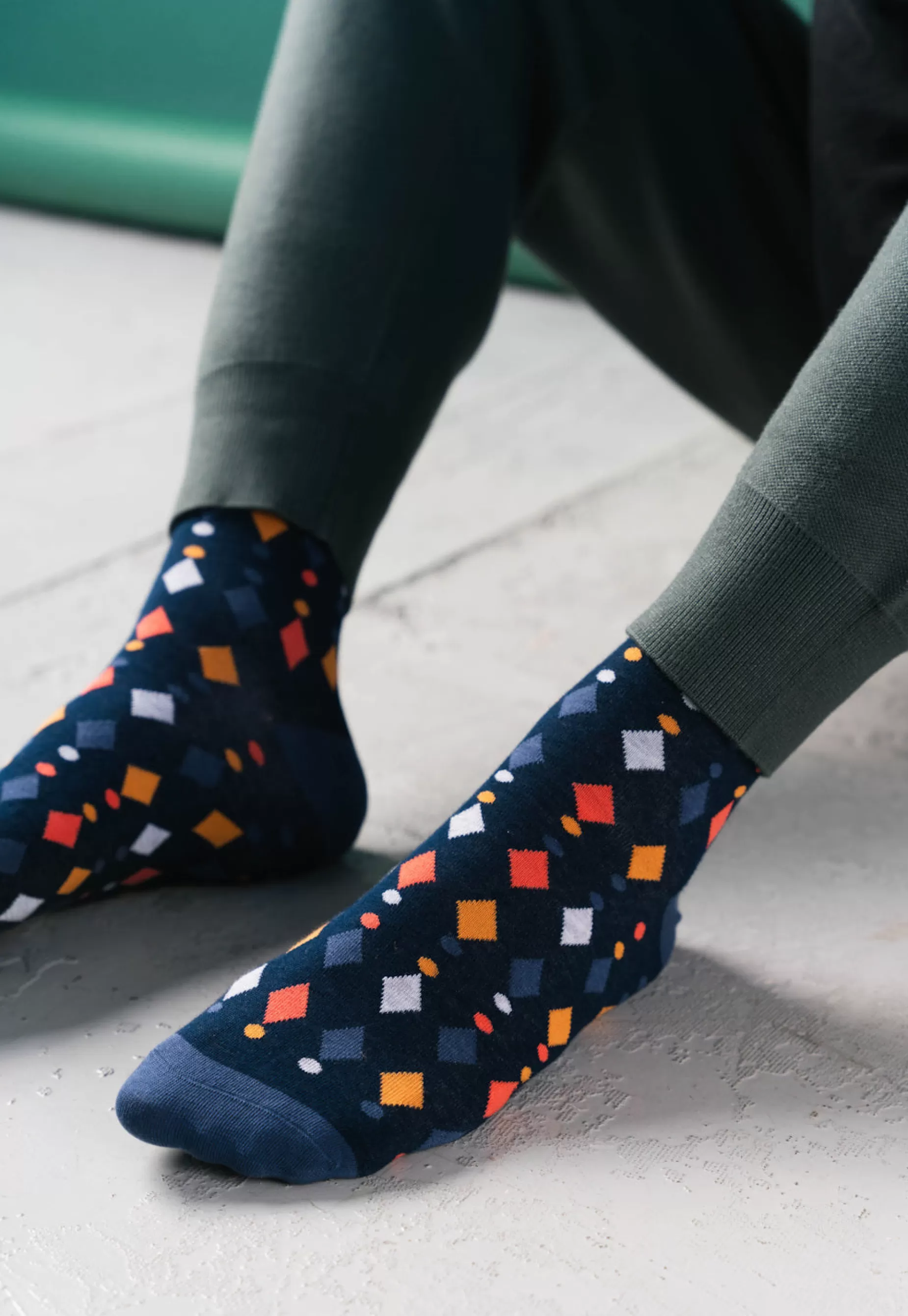 Cotton Socks | More Dots & Diamonds Patterned Socks In By Orange
