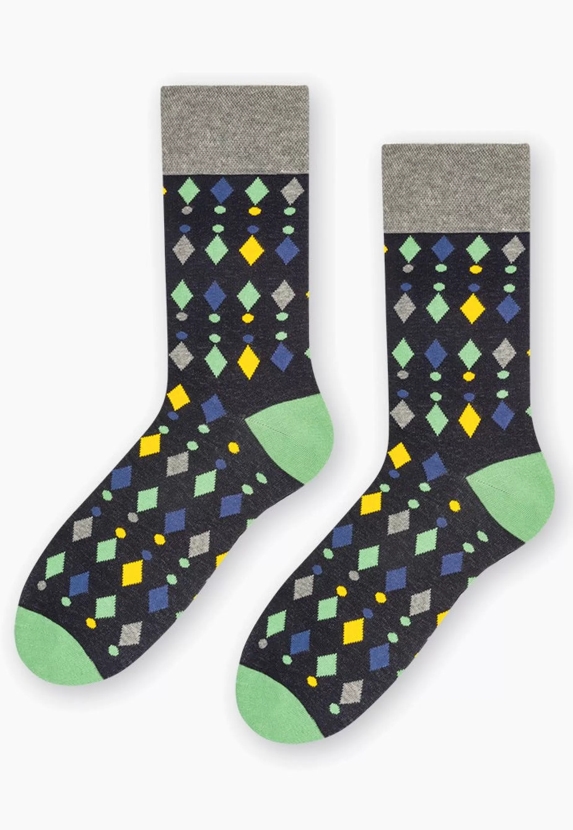 Cotton Socks | More Dots & Diamonds Patterned Socks In Green By Light Green