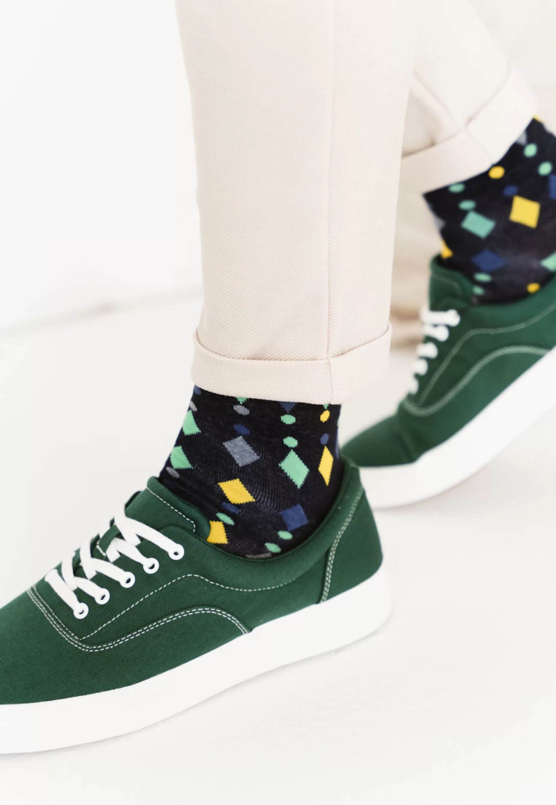 Cotton Socks | More Dots & Diamonds Patterned Socks In Green By Light Green