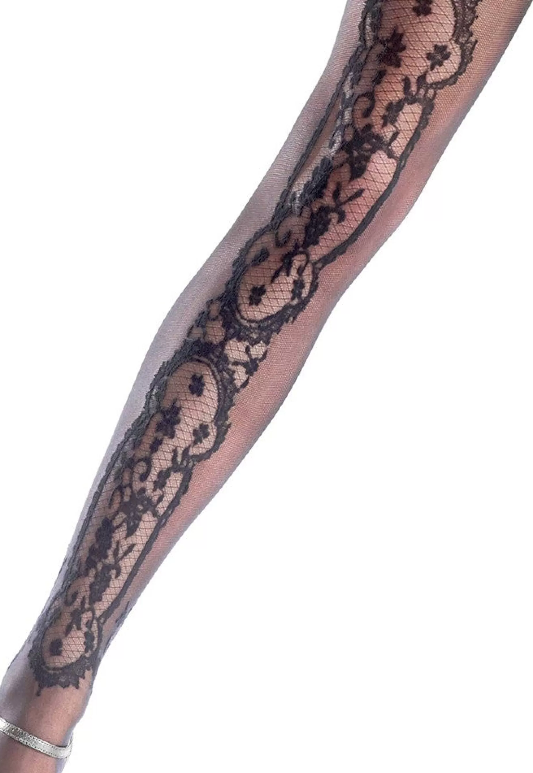 Patterned Tights | Oroblu Dreamy Lace Insert & Micro Tulle Sheer Tights By Black