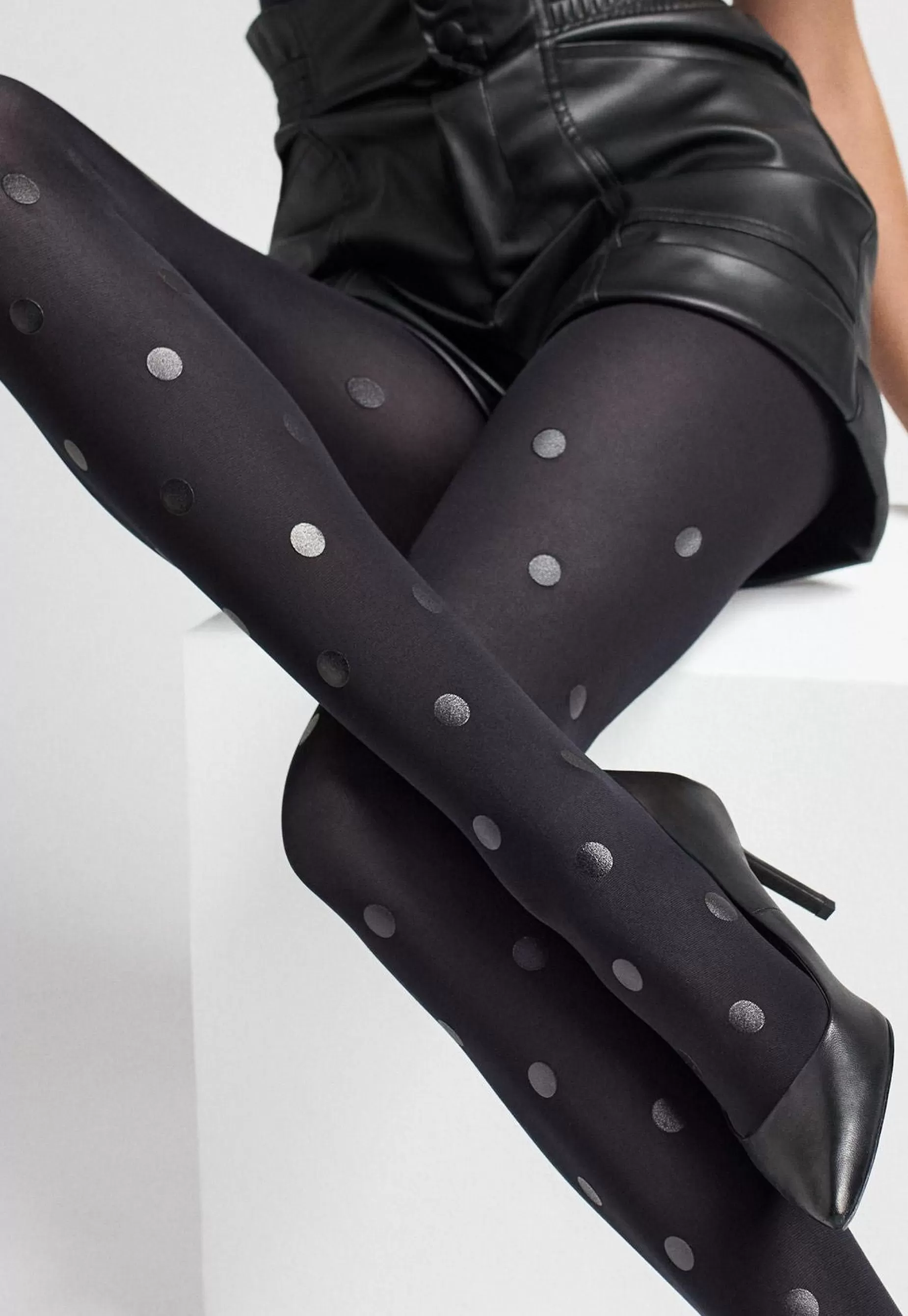 Patterned Tights | Marilyn Emmy 09 Latex Polka Dot Patterned Opaque Tights By Black