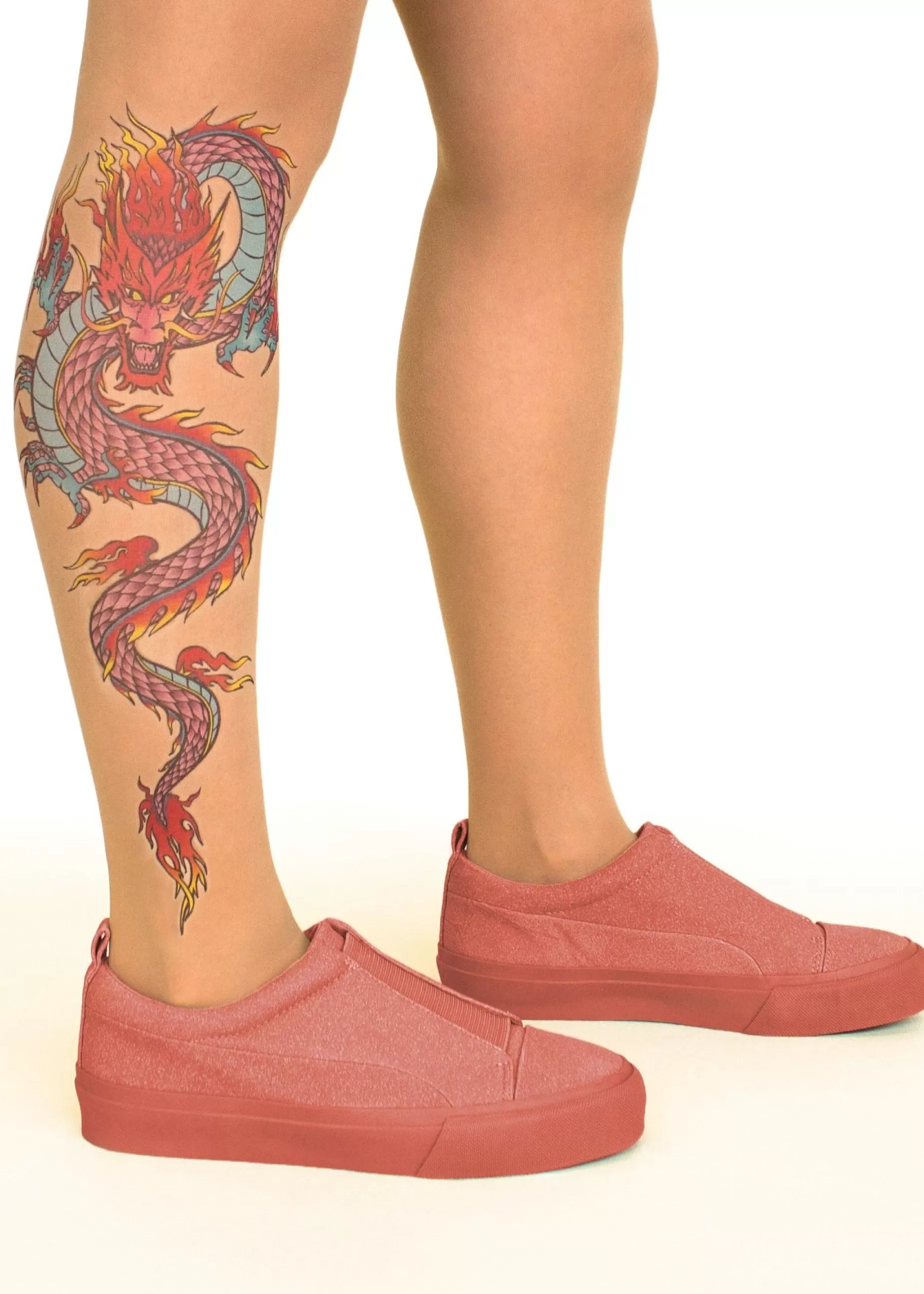Animal Print Tights | Stop & Stare Fire Dragon Tattoo Tights By Sun: Medium Tan With Peachy Brown Tones For A Healthy Sun Tan Effect