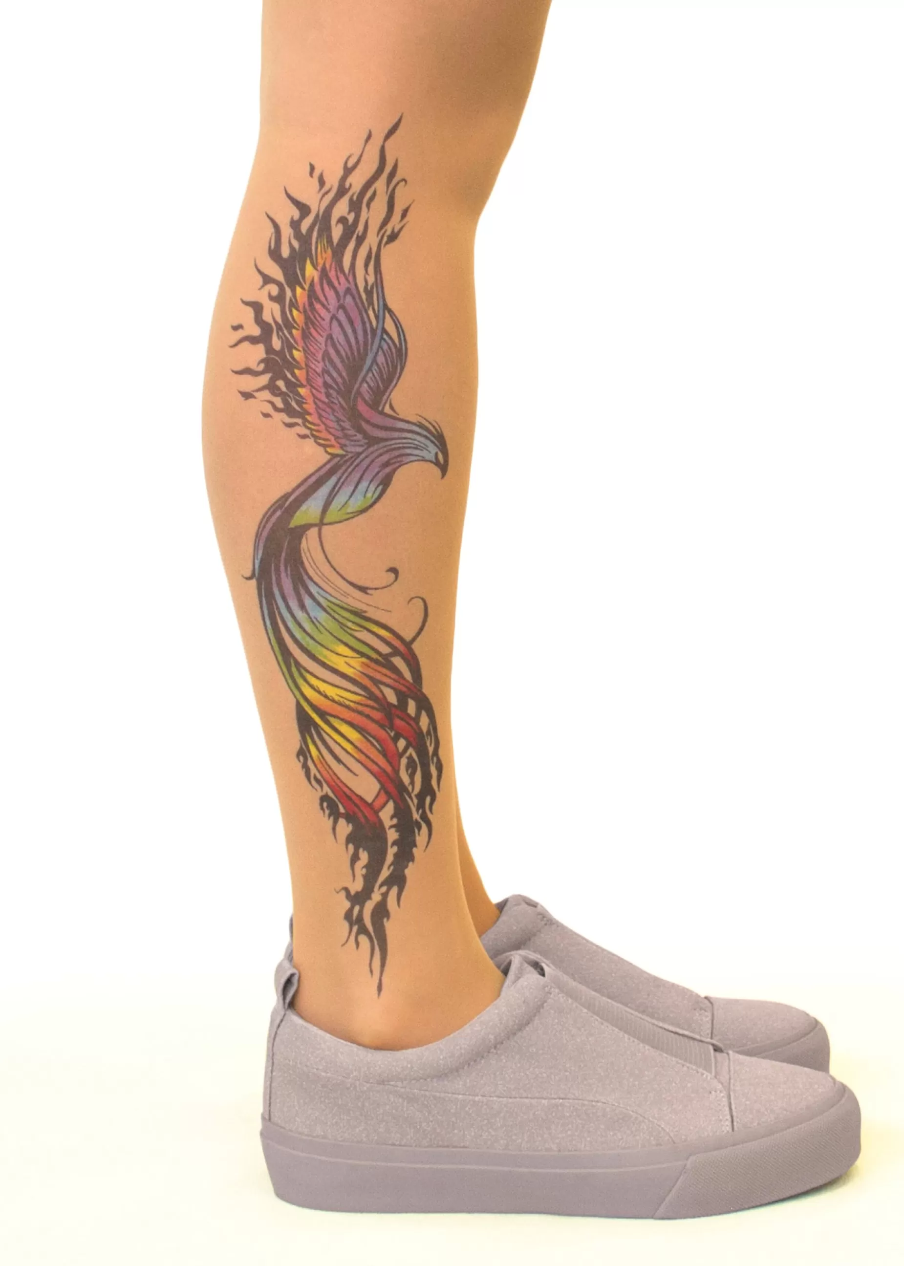 Animal Print Tights | Stop & Stare Firebird Tattoo Tights By Sun: Medium Tan With Peachy Brown Tones For A Healthy Sun Tan Effect