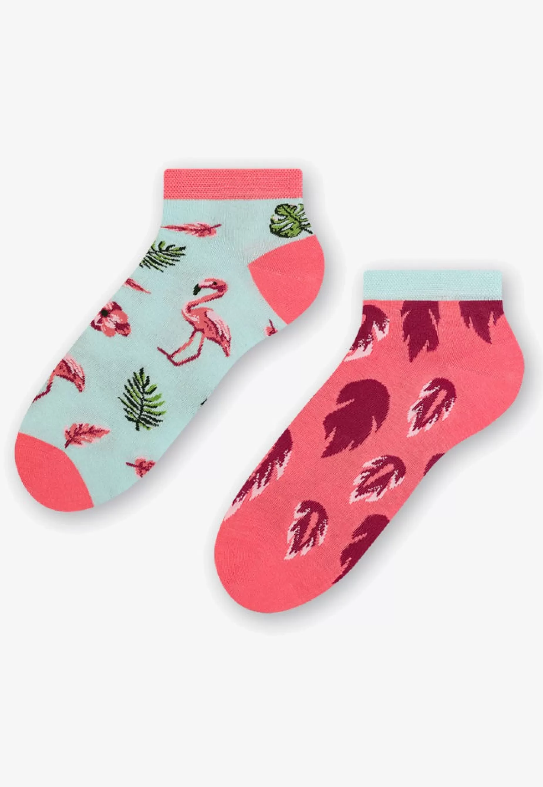 Cotton Socks | More Flamingo Feathers Odd Patterned Low Cut Socks In By Mint