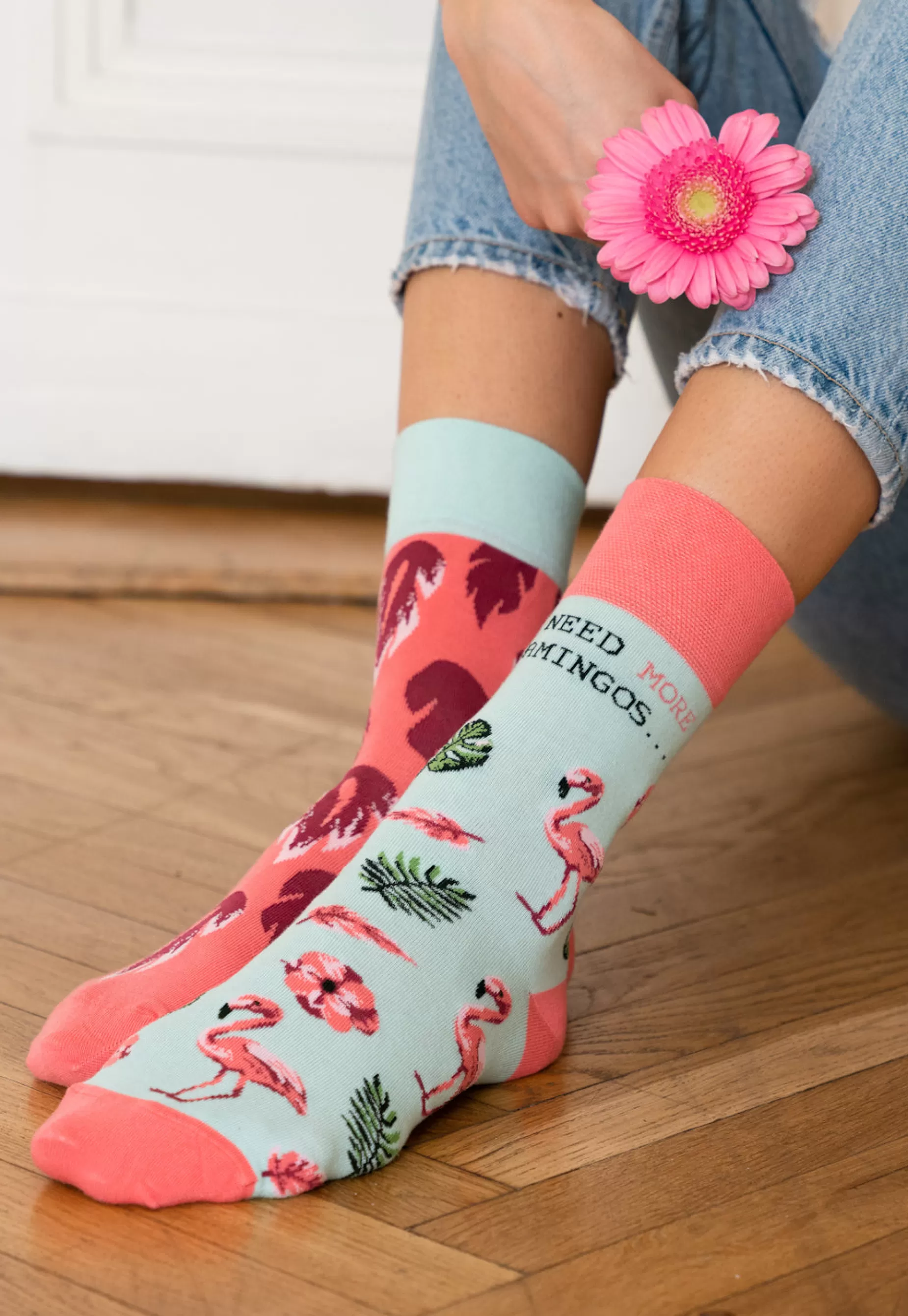 Cotton Socks | More Flamingo Feathers Odd Patterned Socks In By Mint