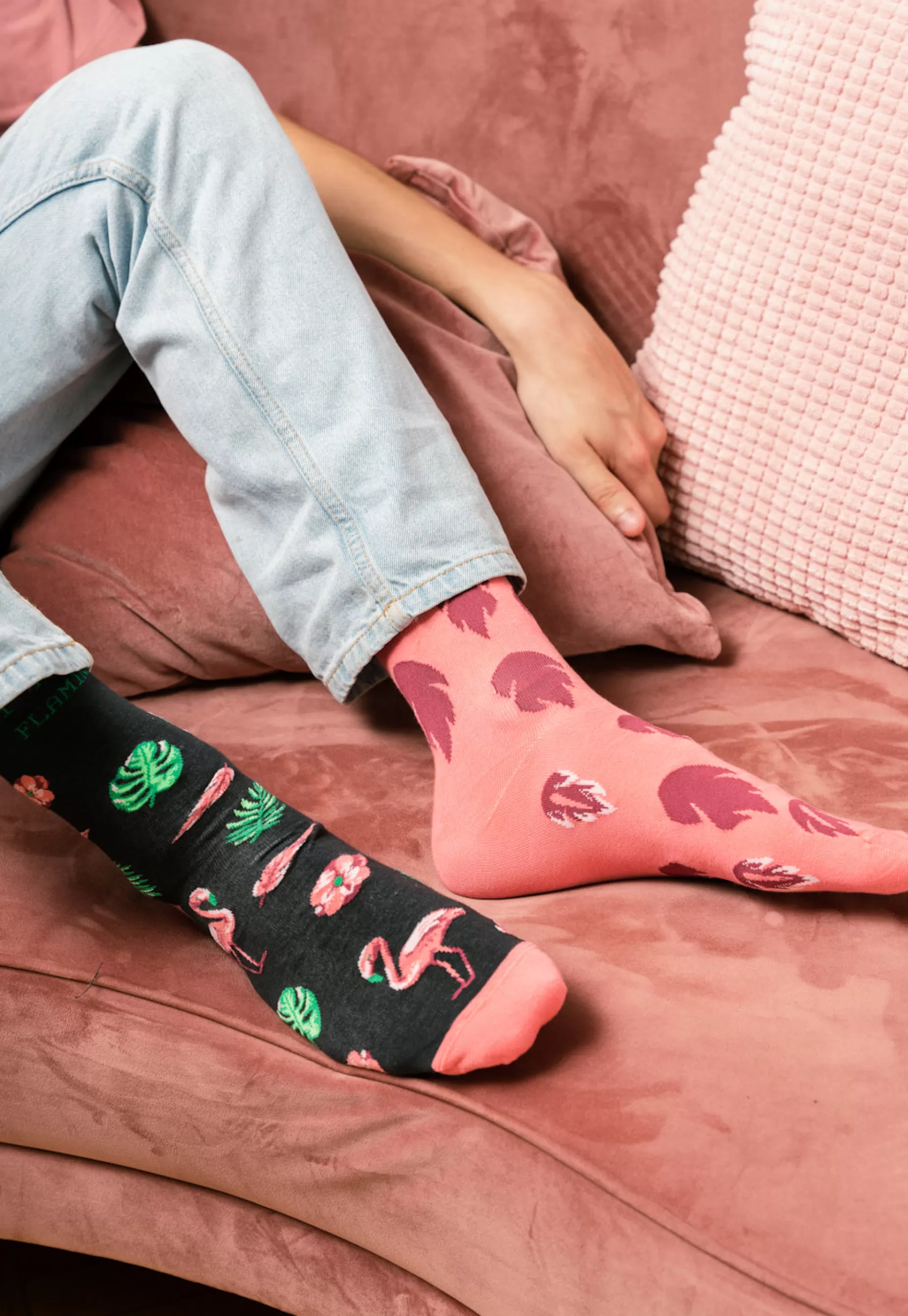 Cotton Socks | More Flamingo Feathers Odd Patterned Socks In By Black