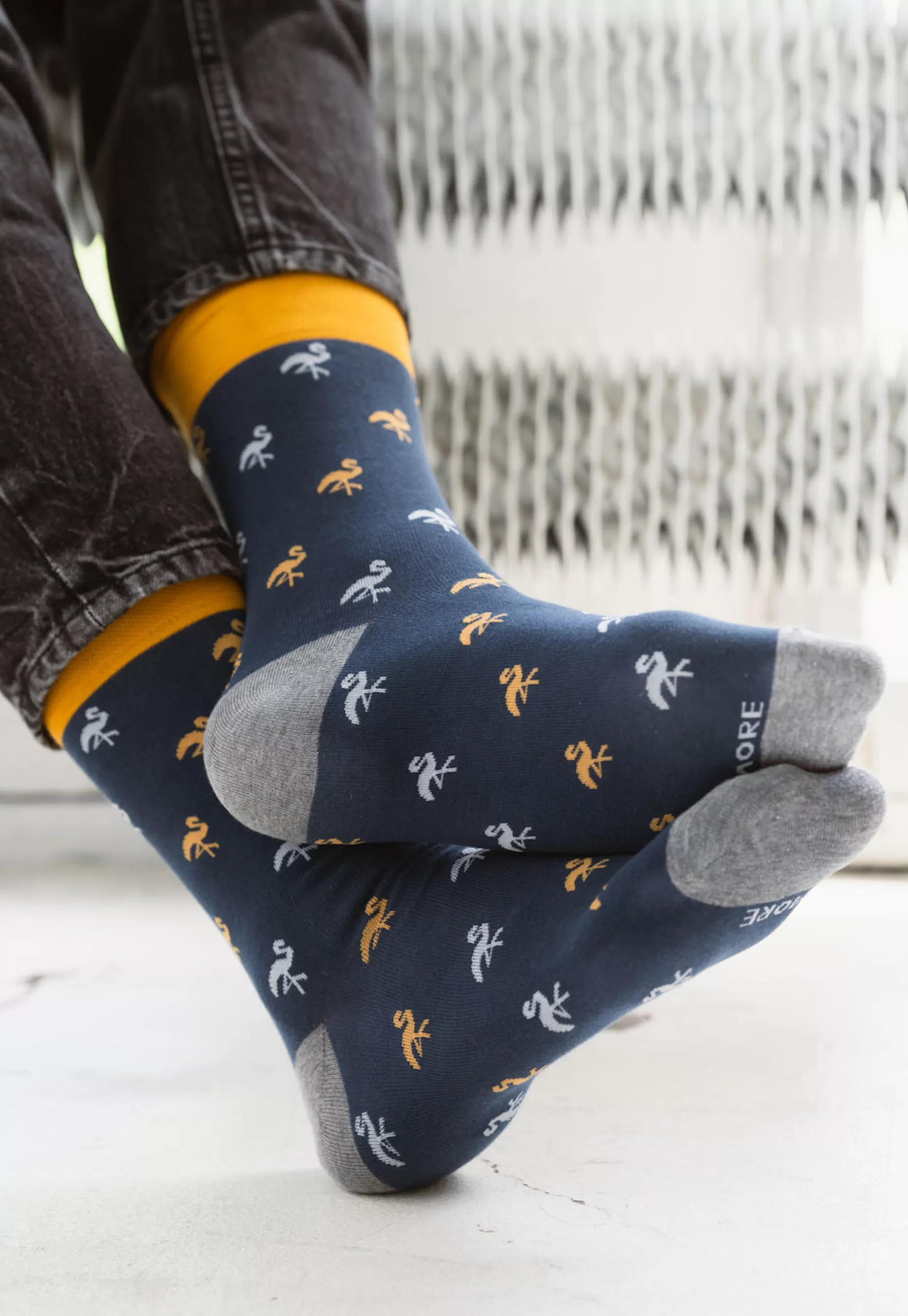 Cotton Socks | More Flamingo Patterned Socks In Blue By Navy