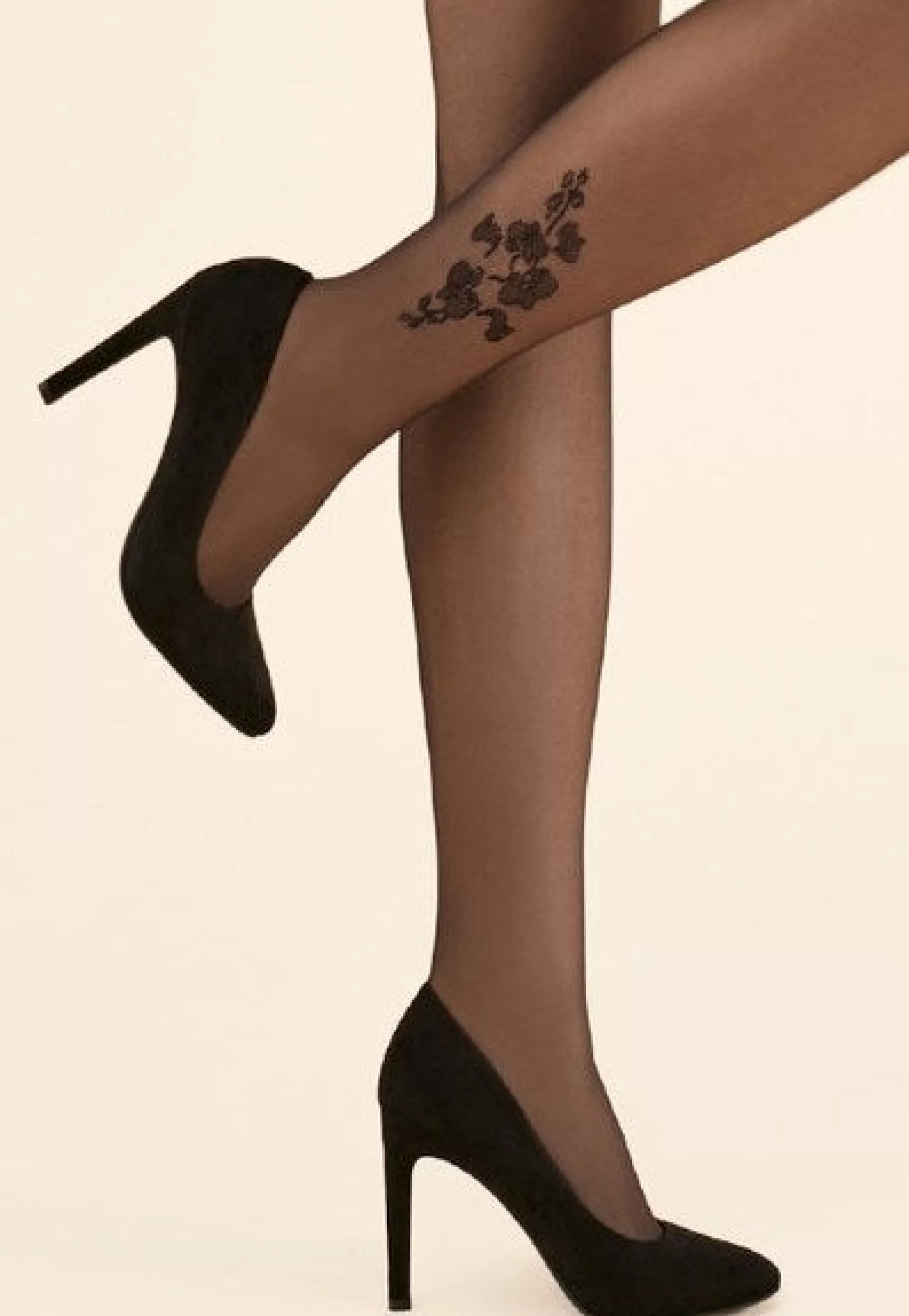 Patterned Tights | Gabriella Flavia Flower Ankle Tattoo Sheer Tights By Black