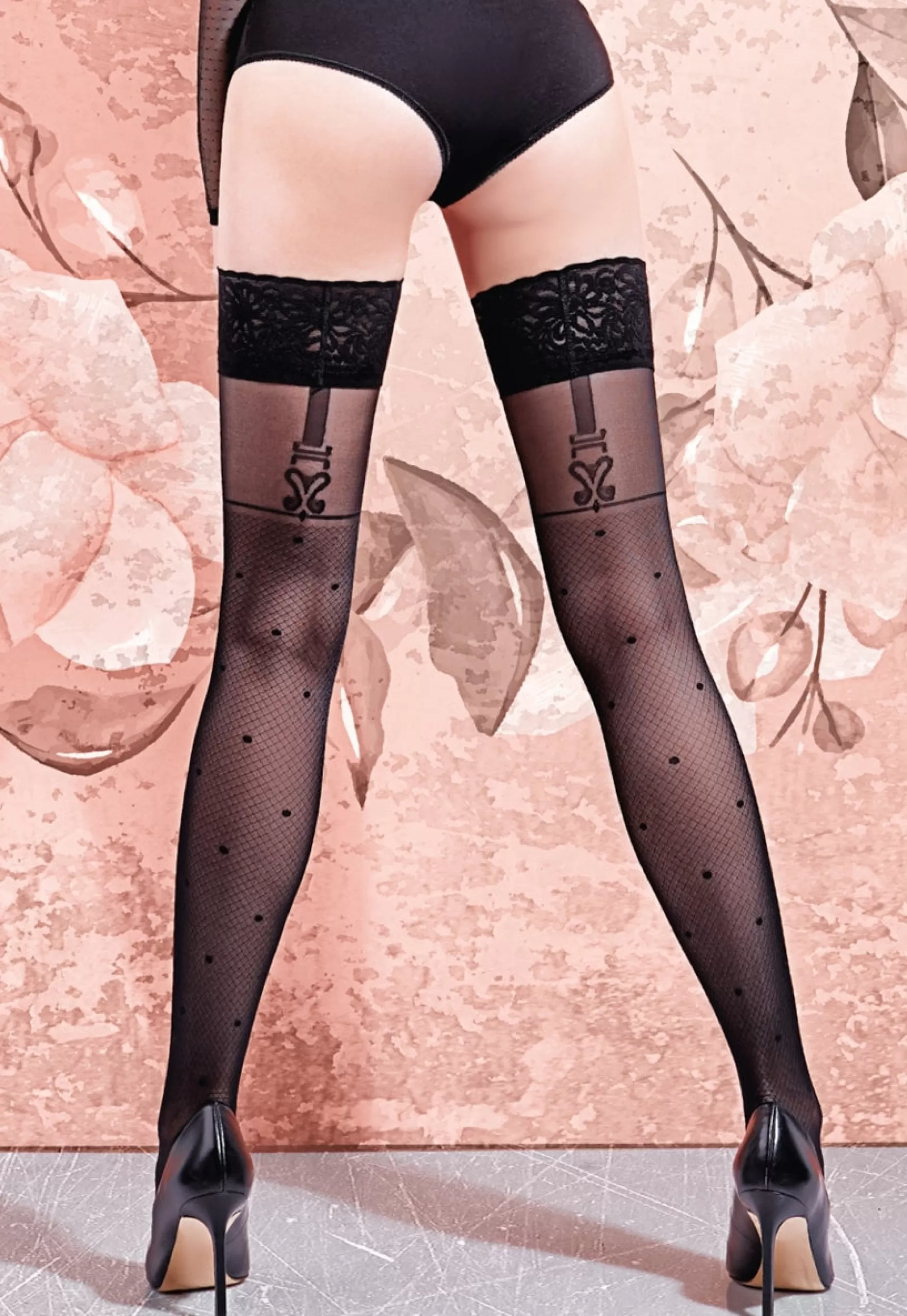 Patterned Hold-Ups | Giulia Flirt Polka Dot & Suspenders Sheer Hold-Ups By Black