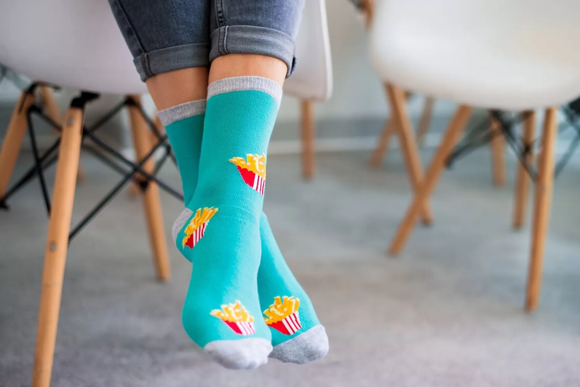 Cotton Socks | More French Fries Patterned Socks In By Turquoise
