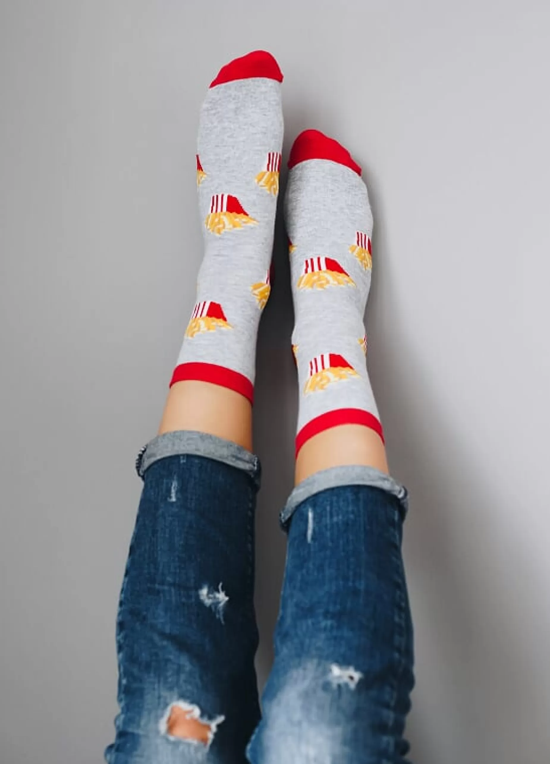 Cotton Socks | More French Fries Patterned Socks In Grey By Light Grey