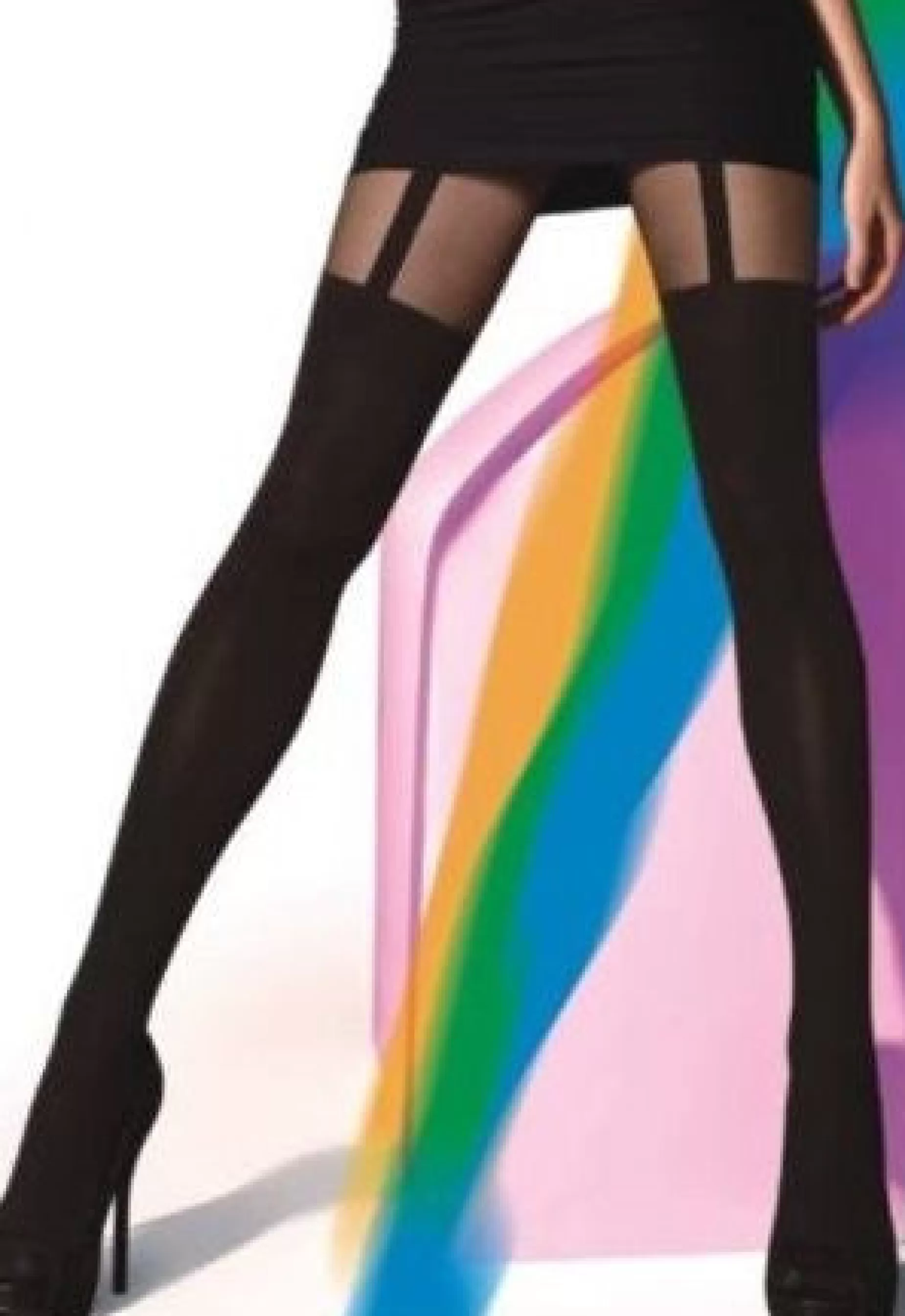 Stripe & Check Tights | Gatta Girl-Up 01 Mock Hold-Up & Suspender Tights By Nero: Black