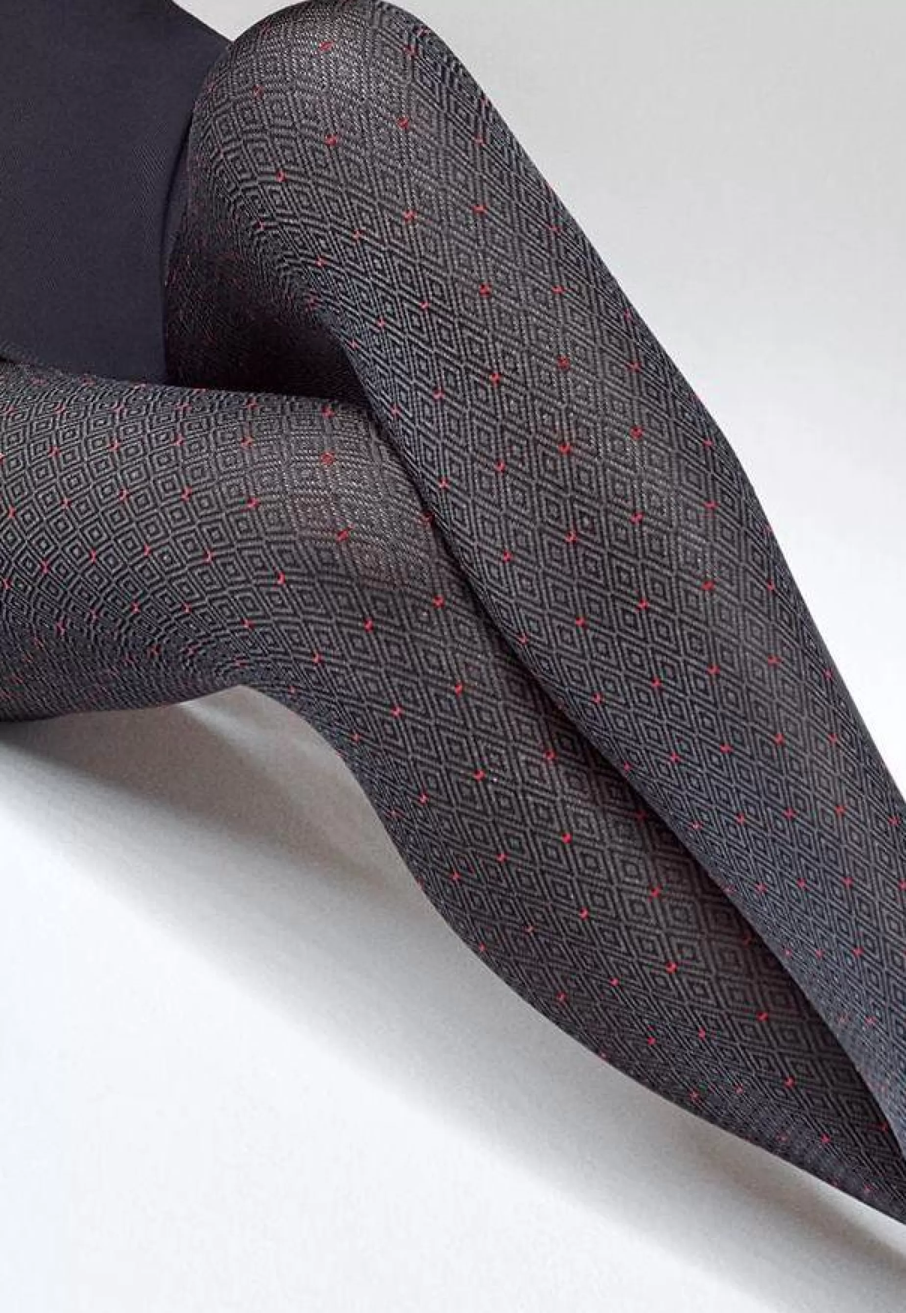 Stripe & Check Tights | Marilyn Grace 04 Fine Diamond & Red Dots Patterned Opaque Tights By Melange: Marl Grey