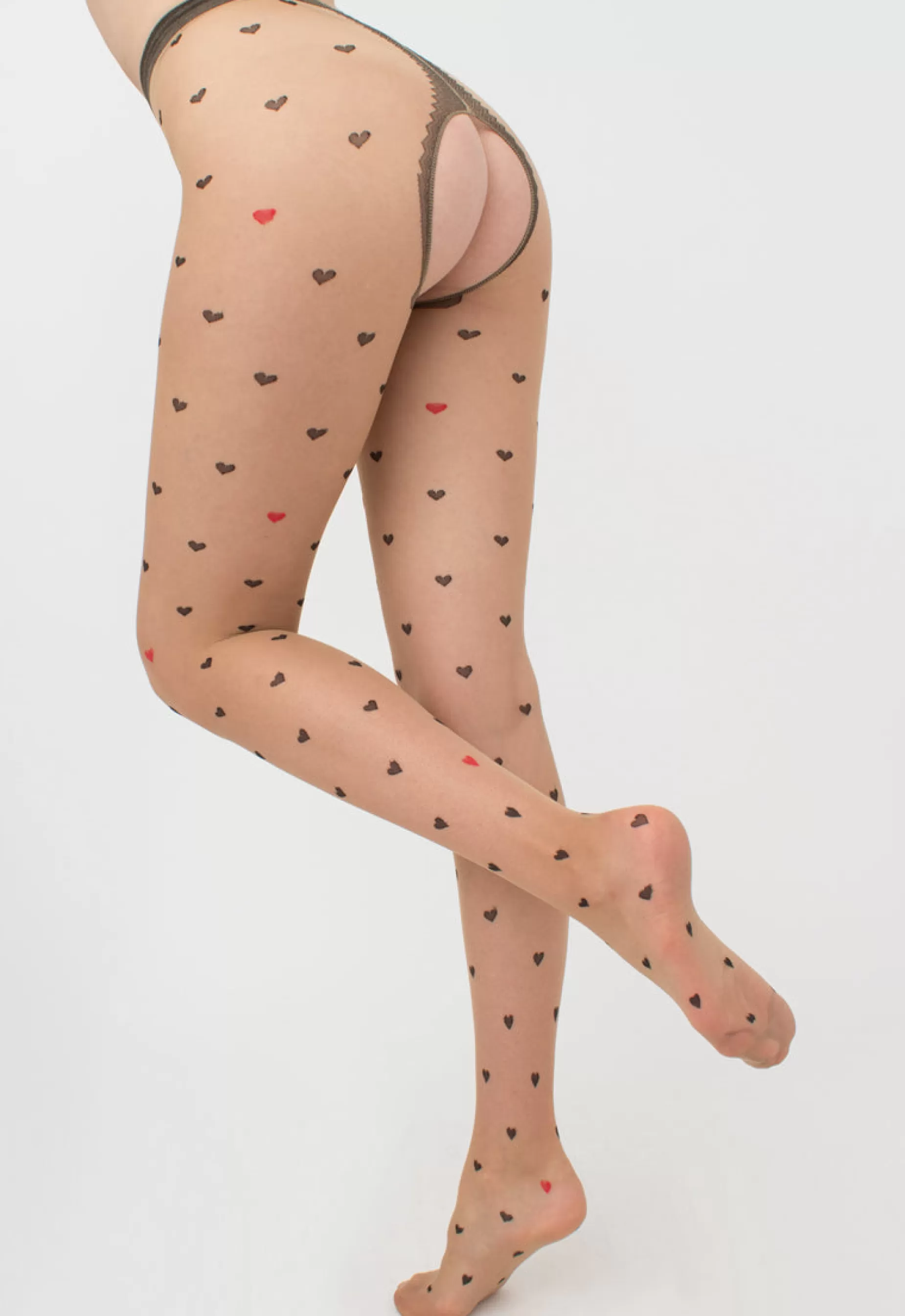 Crotchless Tights | Giulia Intimo Fashion Open Crotch Heart Patterned Tights By