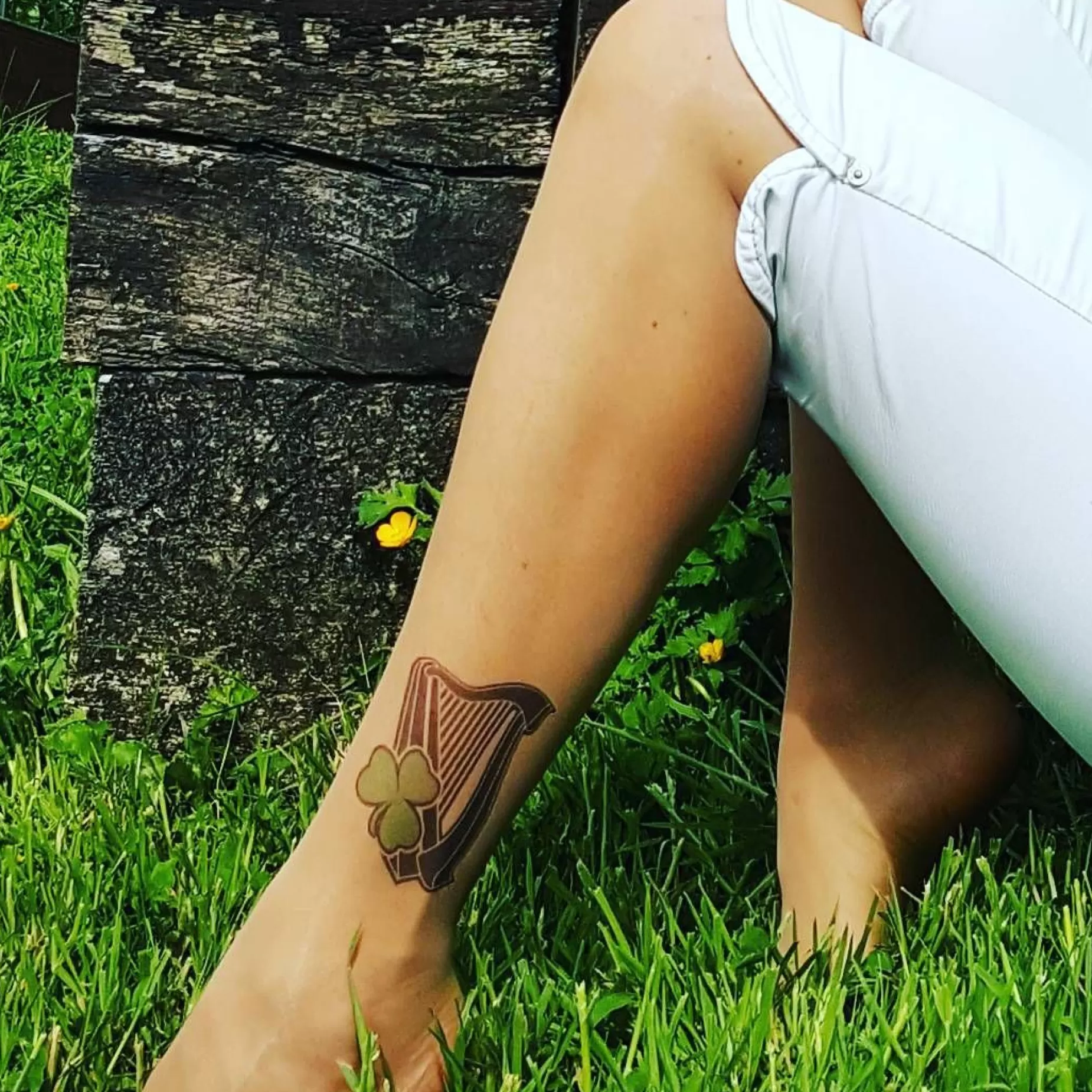Patterned Tights | Stop & Stare Irish Harp & Shamrock Tattoo Tights By Sun: Medium Tan With Peachy Brown Tones For A Healthy Sun Tan Effect