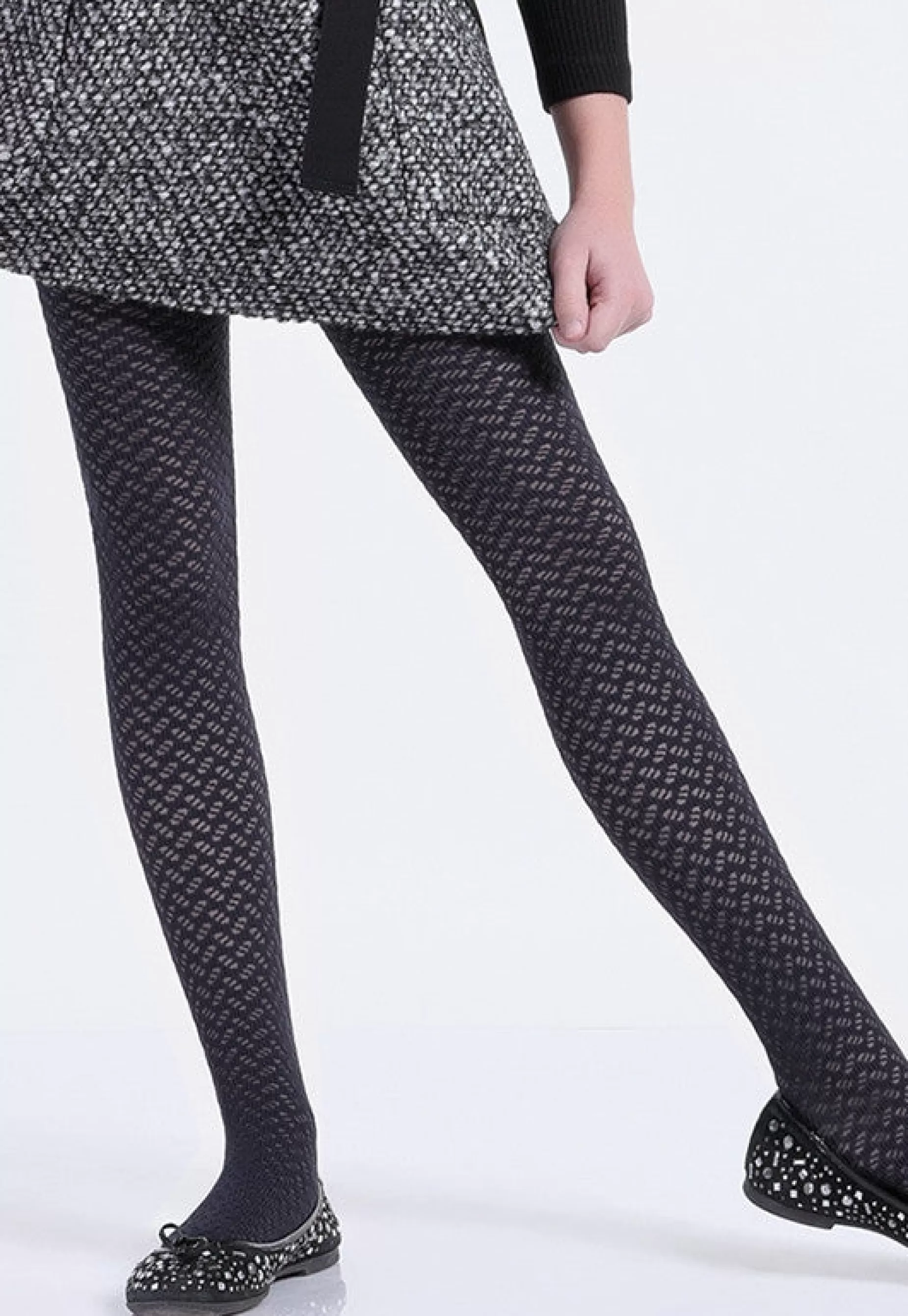 Kids' Tights | Giulia Kelly Herringbone Patterned Lace Girls' Tights By Bianco: White