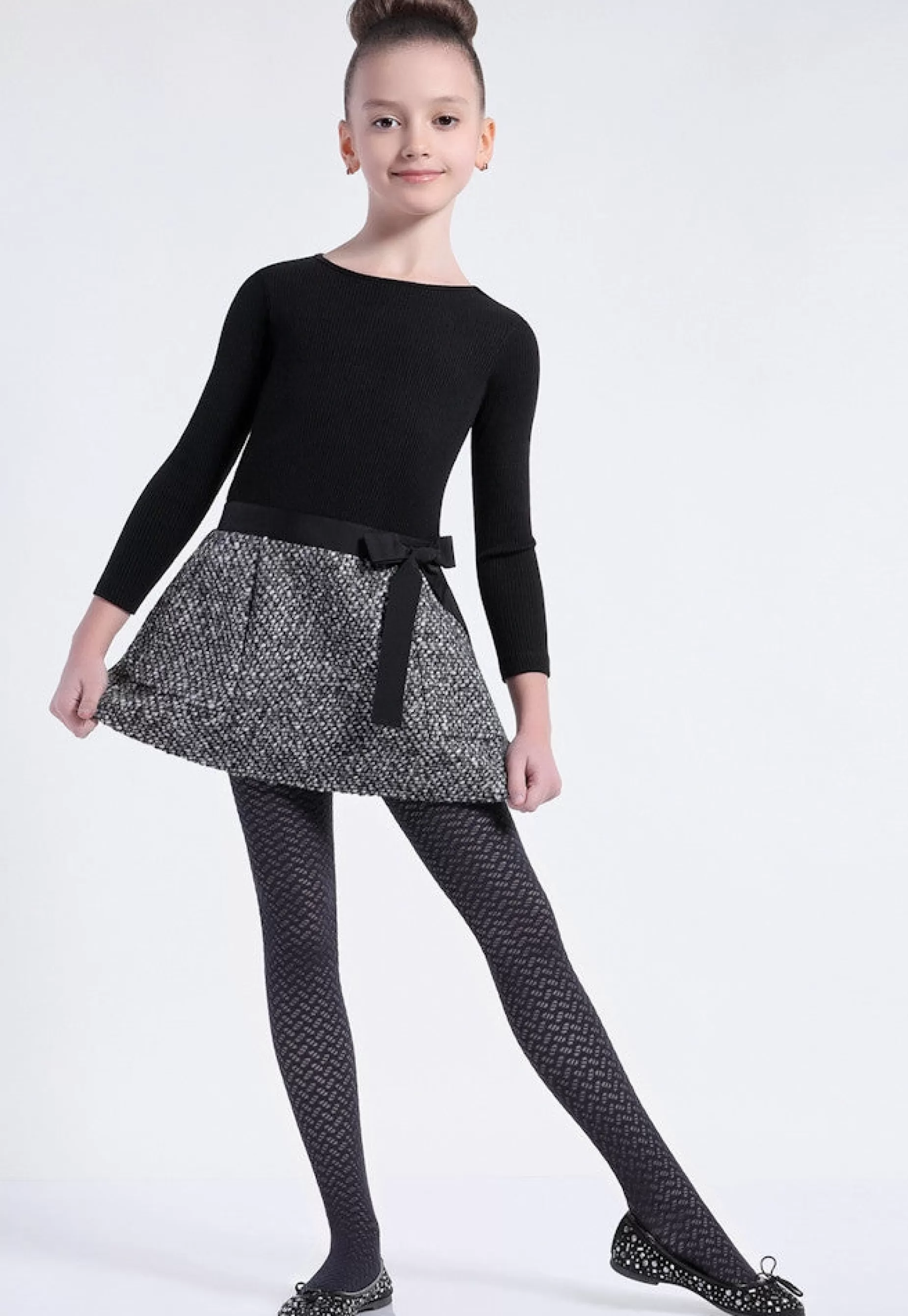 Kids' Tights | Giulia Kelly Herringbone Patterned Lace Girls' Tights By Bianco: White