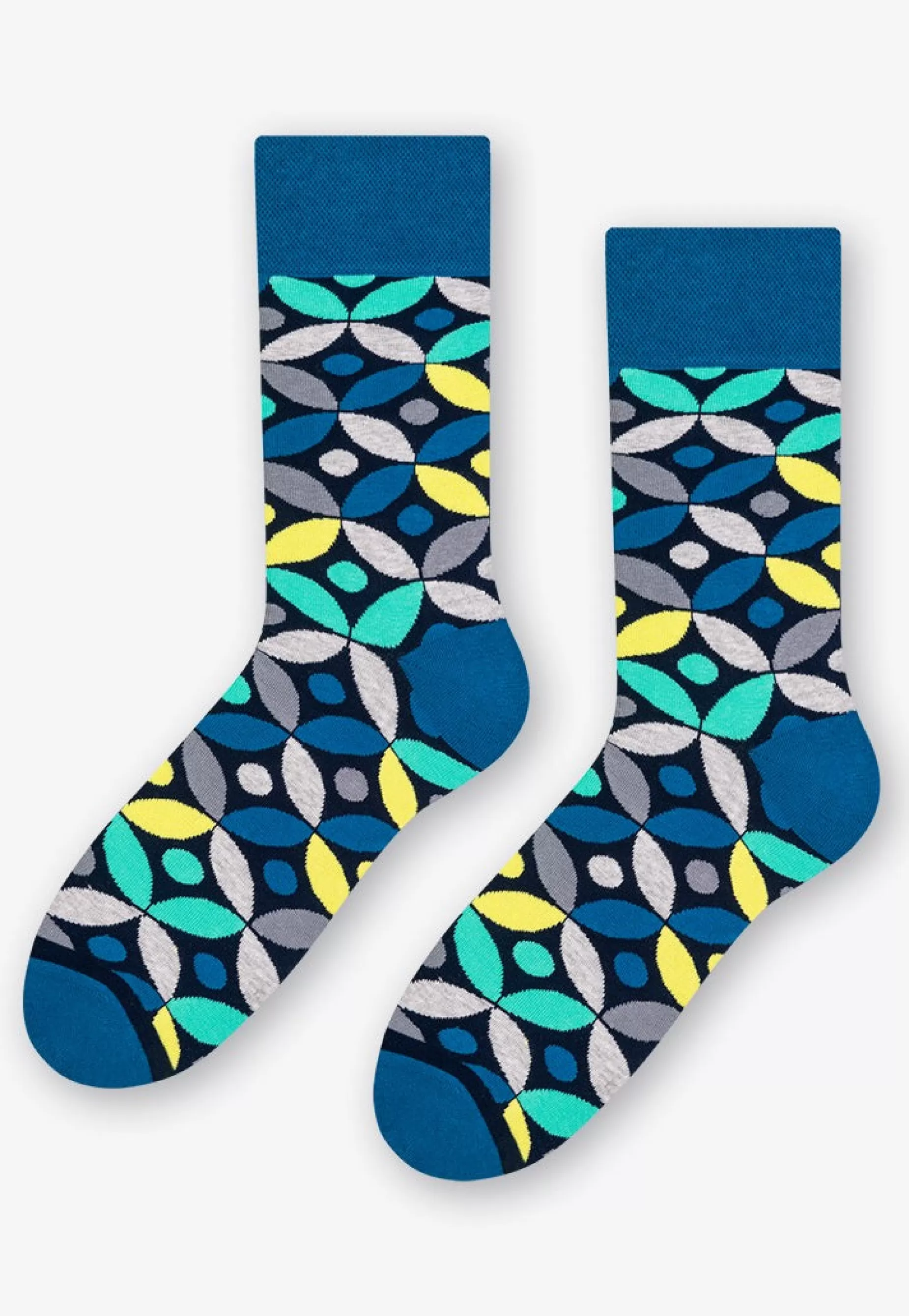 Cotton Socks | More Leaves & Dots Patterned Socks In By Blue