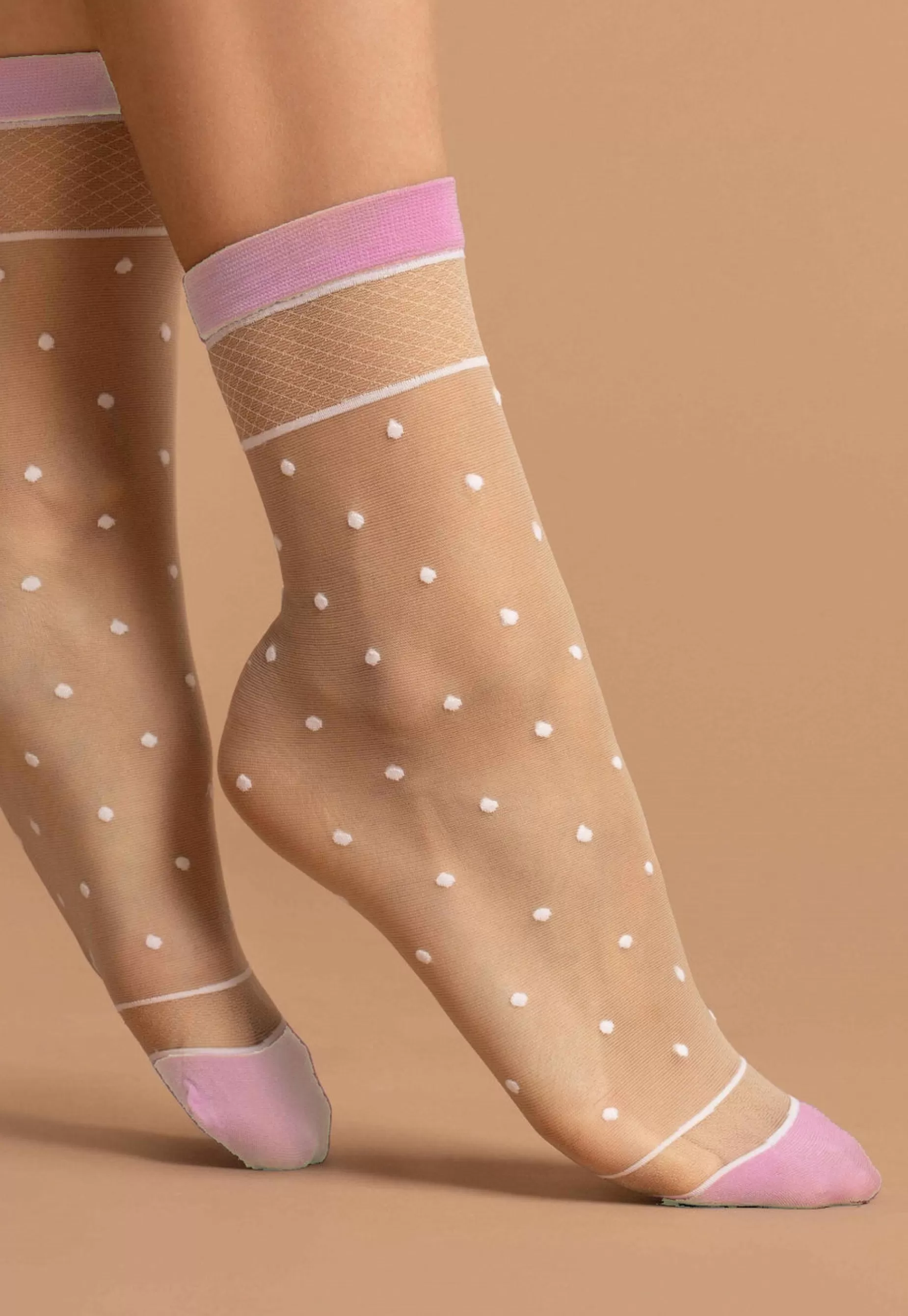 Ankle Socks | Fiore Liz Polka Dot Patterned Sheer Socks By Ecru: Warm Creamy Off White
