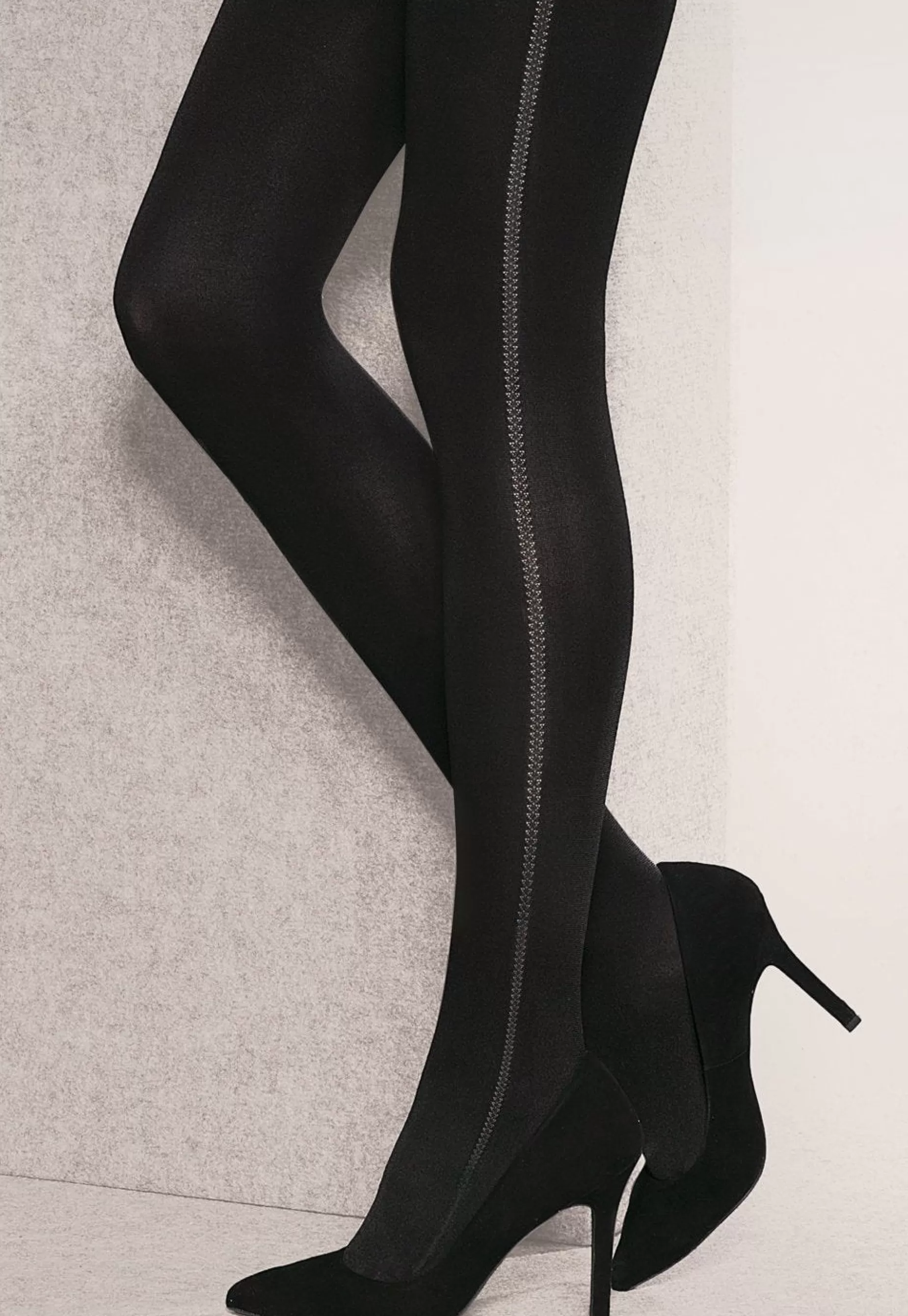 Stripe & Check Tights | Gatta Loretta 124 Side Stripe Opaque Tights By Nero: Black