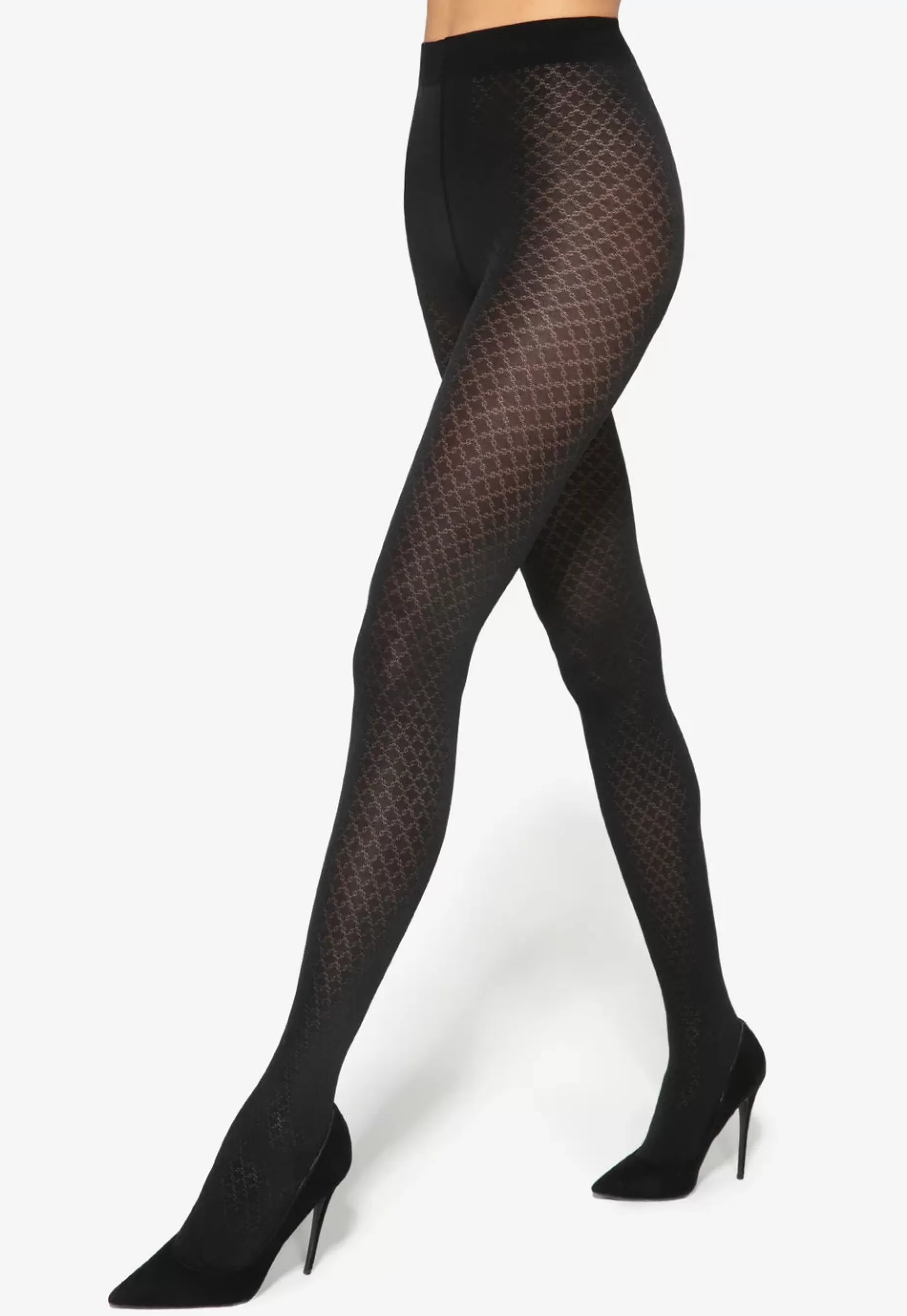 Patterned Tights | Gatta Loretta 139 Chained Diamonds Patterned Opaque Tights By Nero: Black