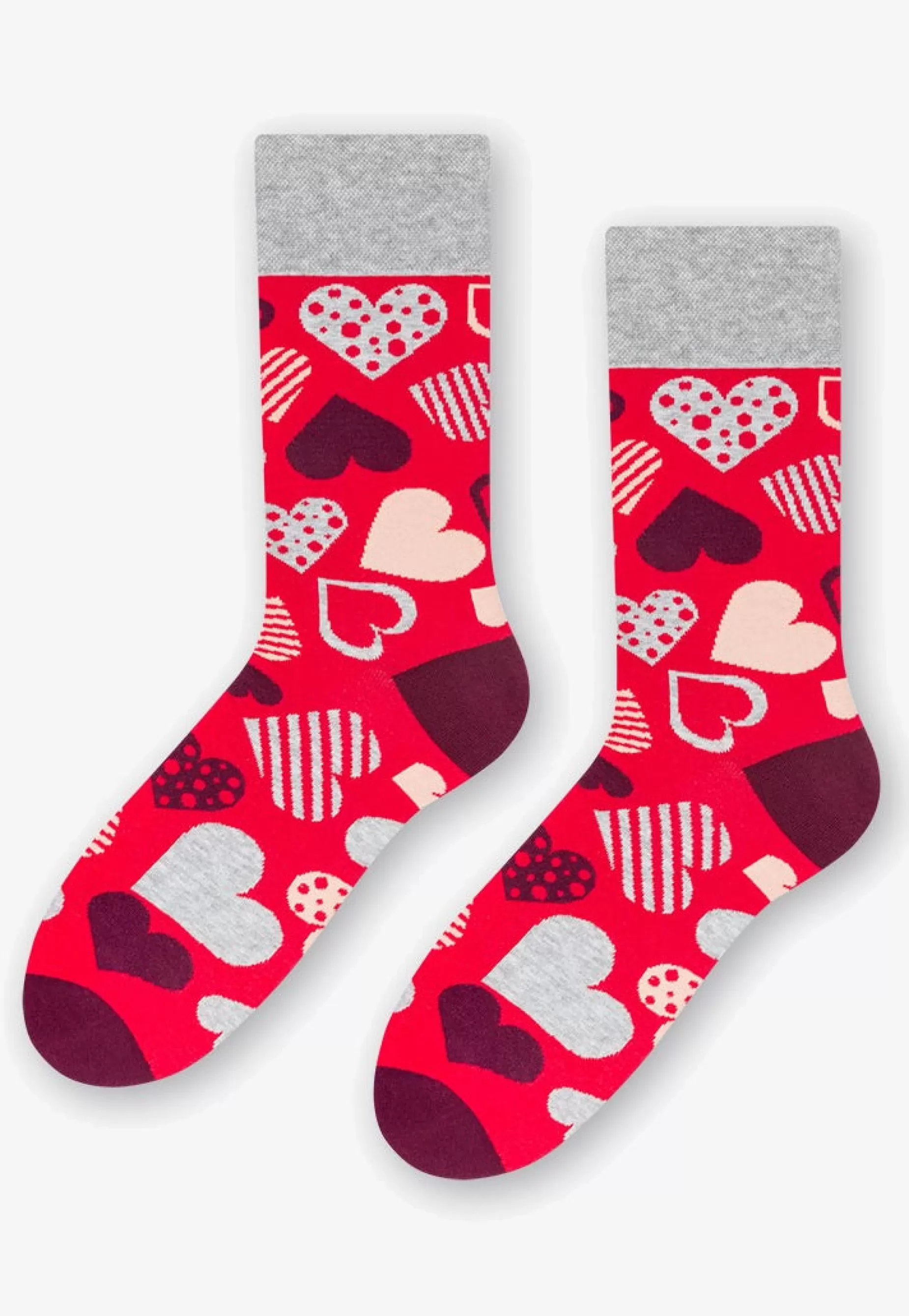 Cotton Socks | More Love Hearts Patterned Socks In By Red