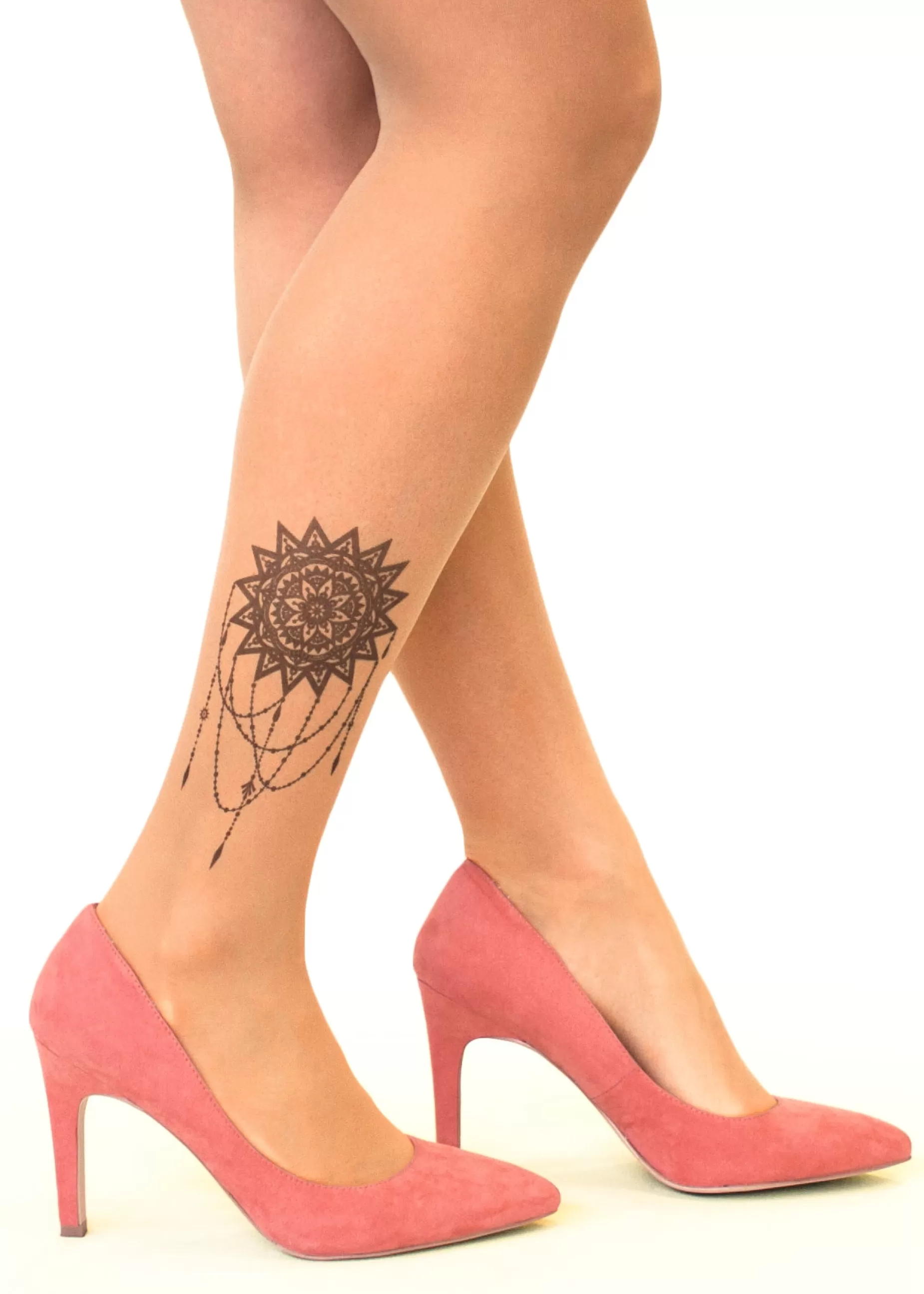 Patterned Tights | Stop & Stare Mandala Sun Tattoo Sheer Tights By Sun: Medium Tan With Peachy Brown Tones For A Healthy Sun Tan Effect