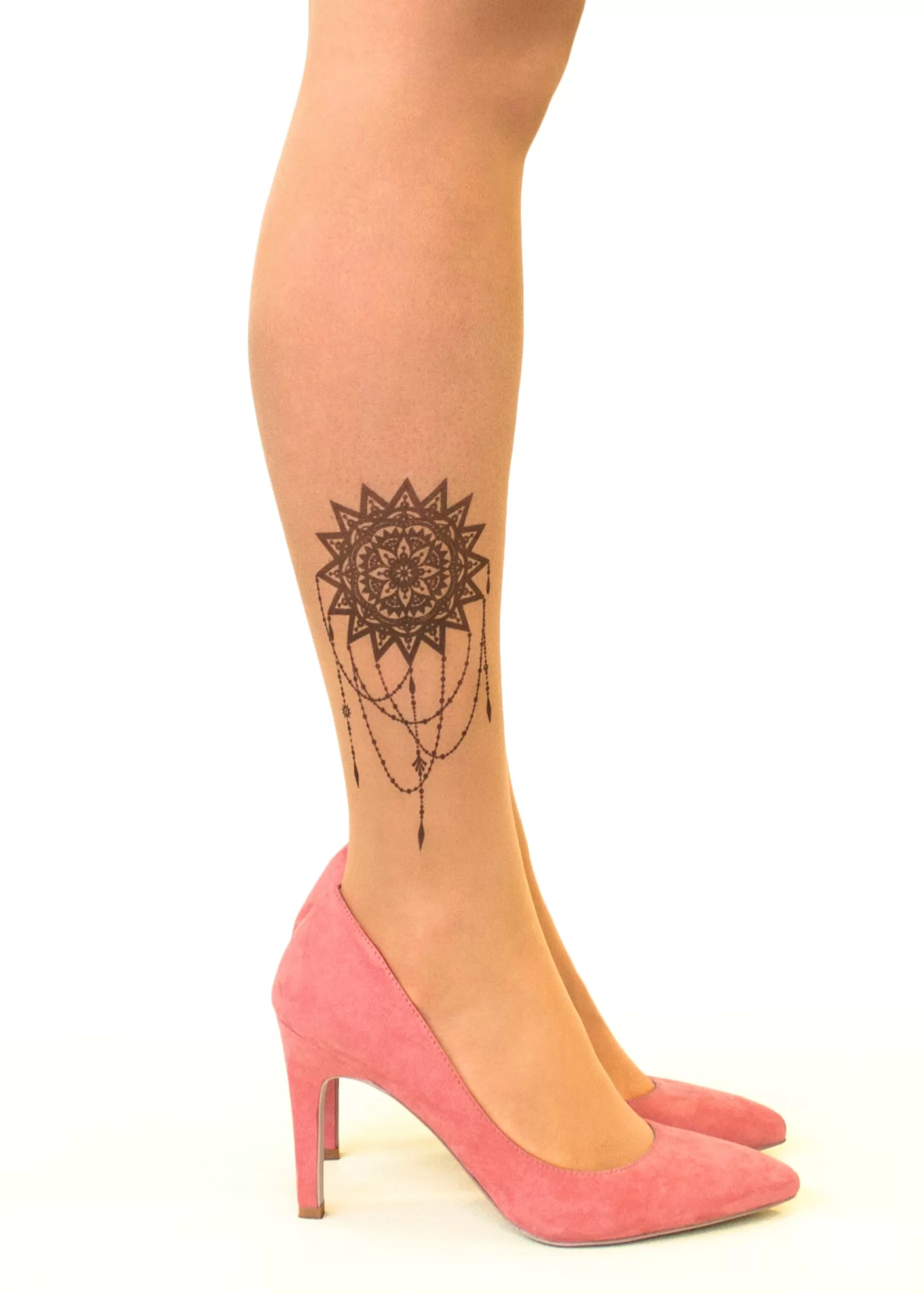 Patterned Tights | Stop & Stare Mandala Sun Tattoo Sheer Tights By Sun: Medium Tan With Peachy Brown Tones For A Healthy Sun Tan Effect