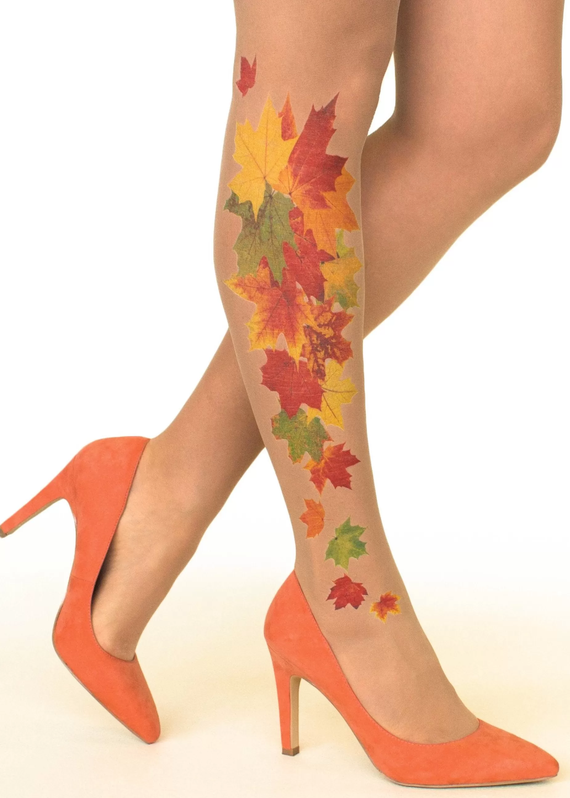 Tattoo Tights | Stop & Stare Maple Fall Tattoo Tights By Sun: Medium Tan With Peachy Brown Tones For A Healthy Sun Tan Effect