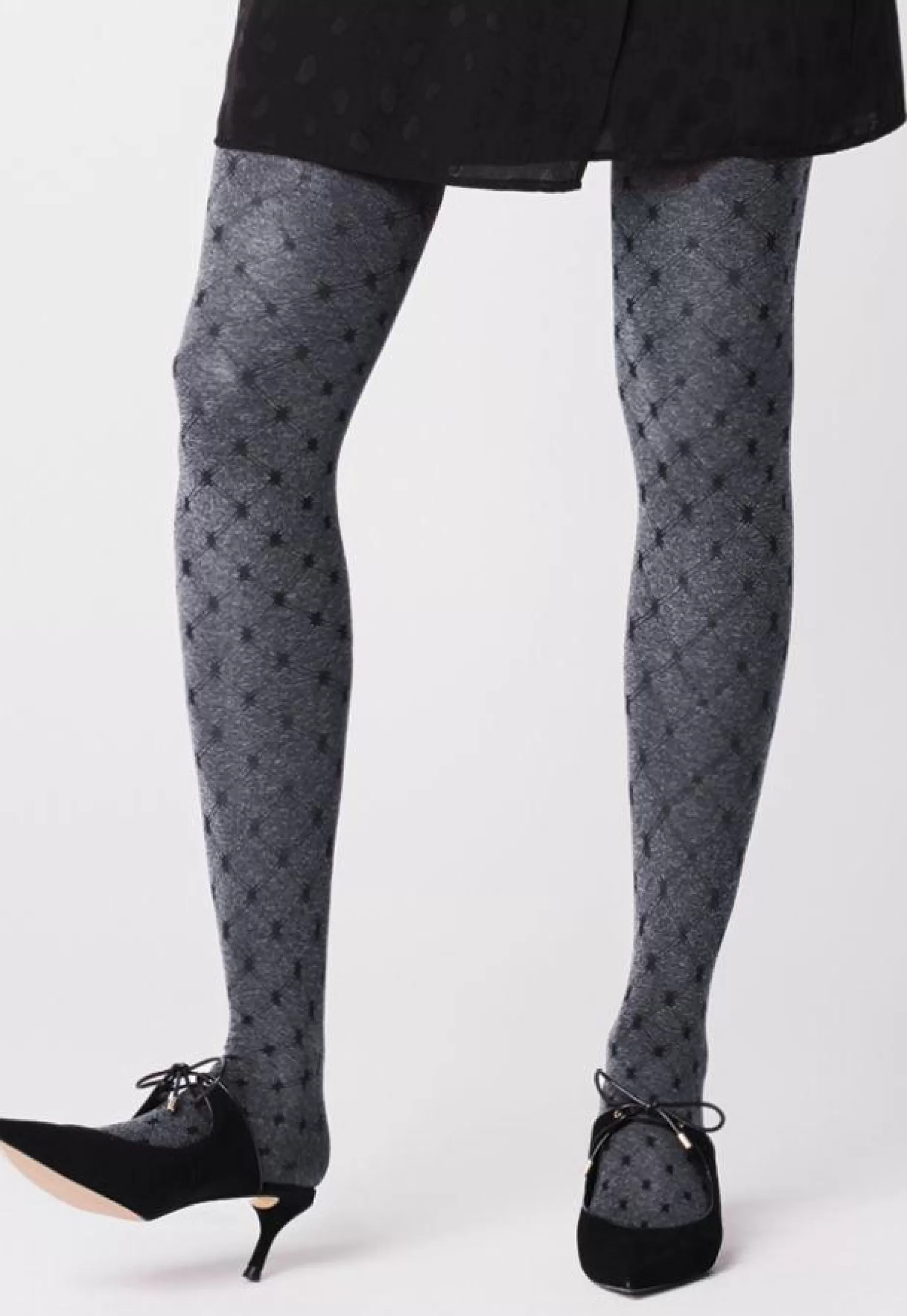 Stripe & Check Tights | Fiore Matilda Diamonds & Dots Patterned Opaque Tights By Melange: Marl Grey