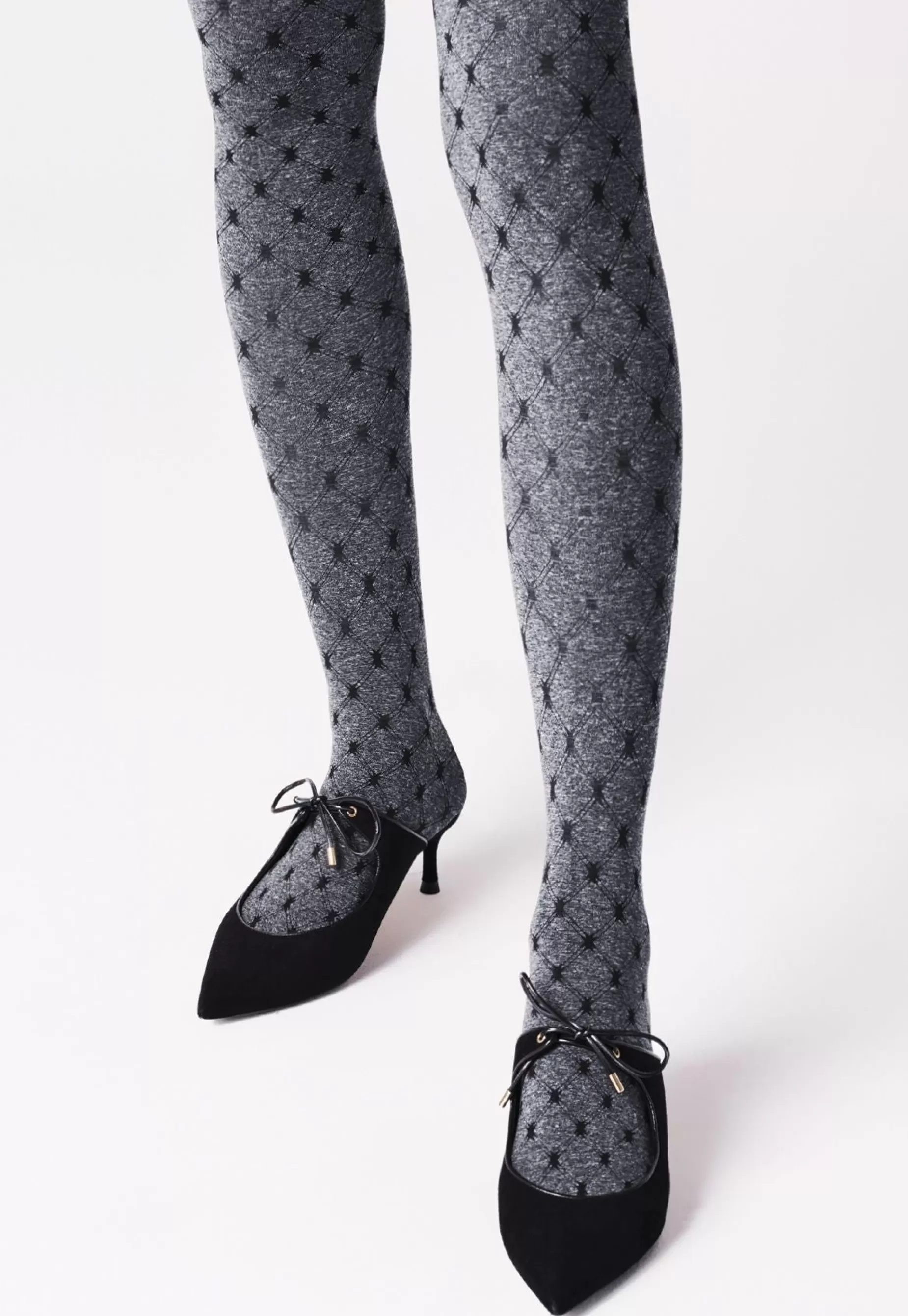 Stripe & Check Tights | Fiore Matilda Diamonds & Dots Patterned Opaque Tights By Melange: Marl Grey