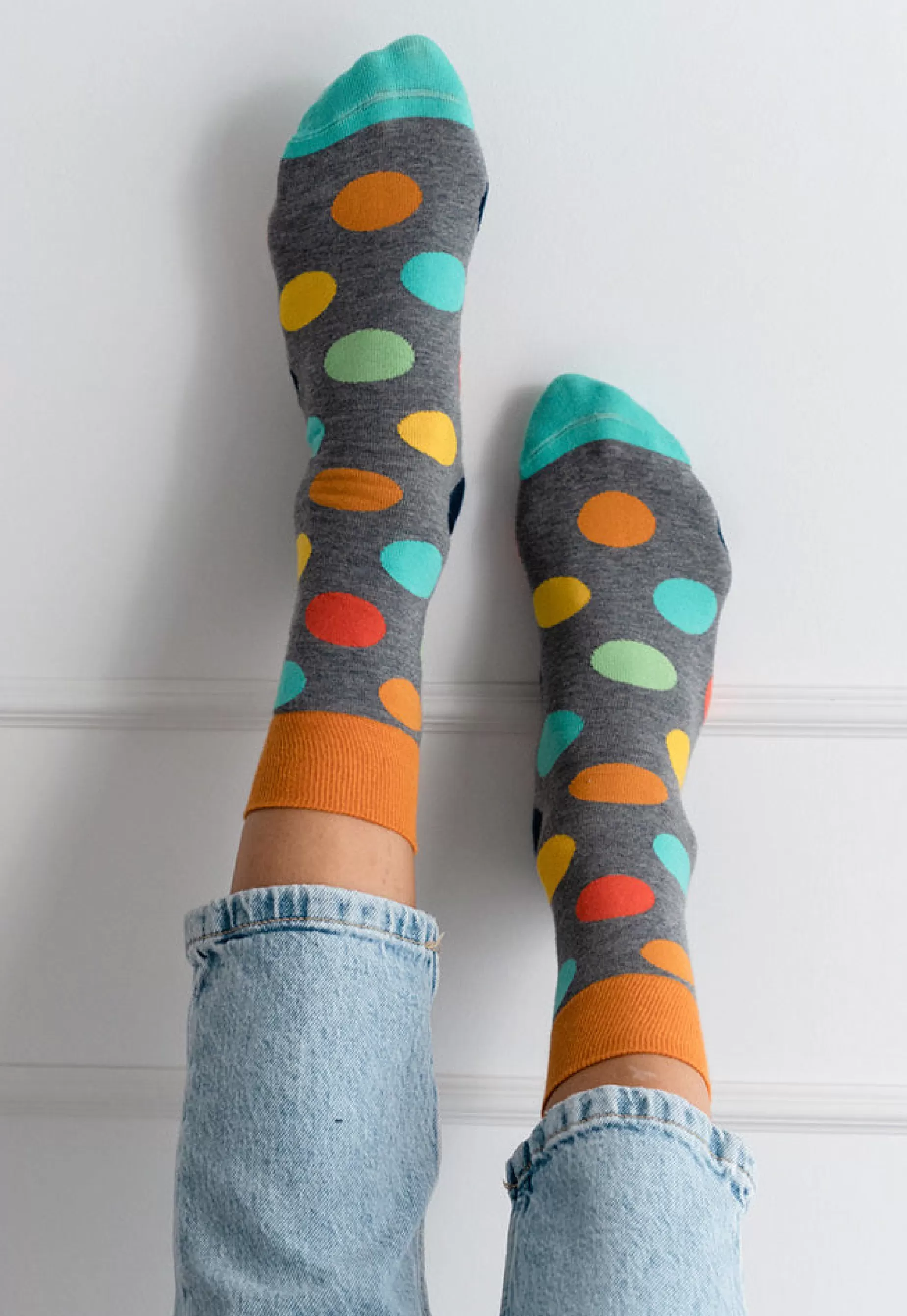 Cotton Socks | More Mega Polka Dot Patterned Socks In Marl By Grey