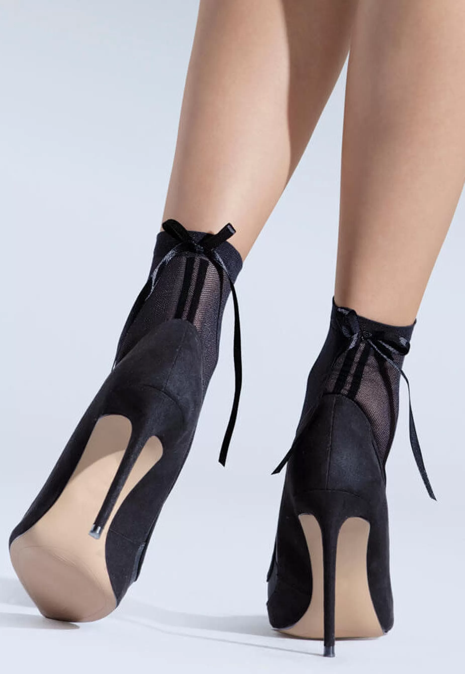 Ankle Socks | Knittex Nastro Back Bow And Seams Micronet Socks By Black
