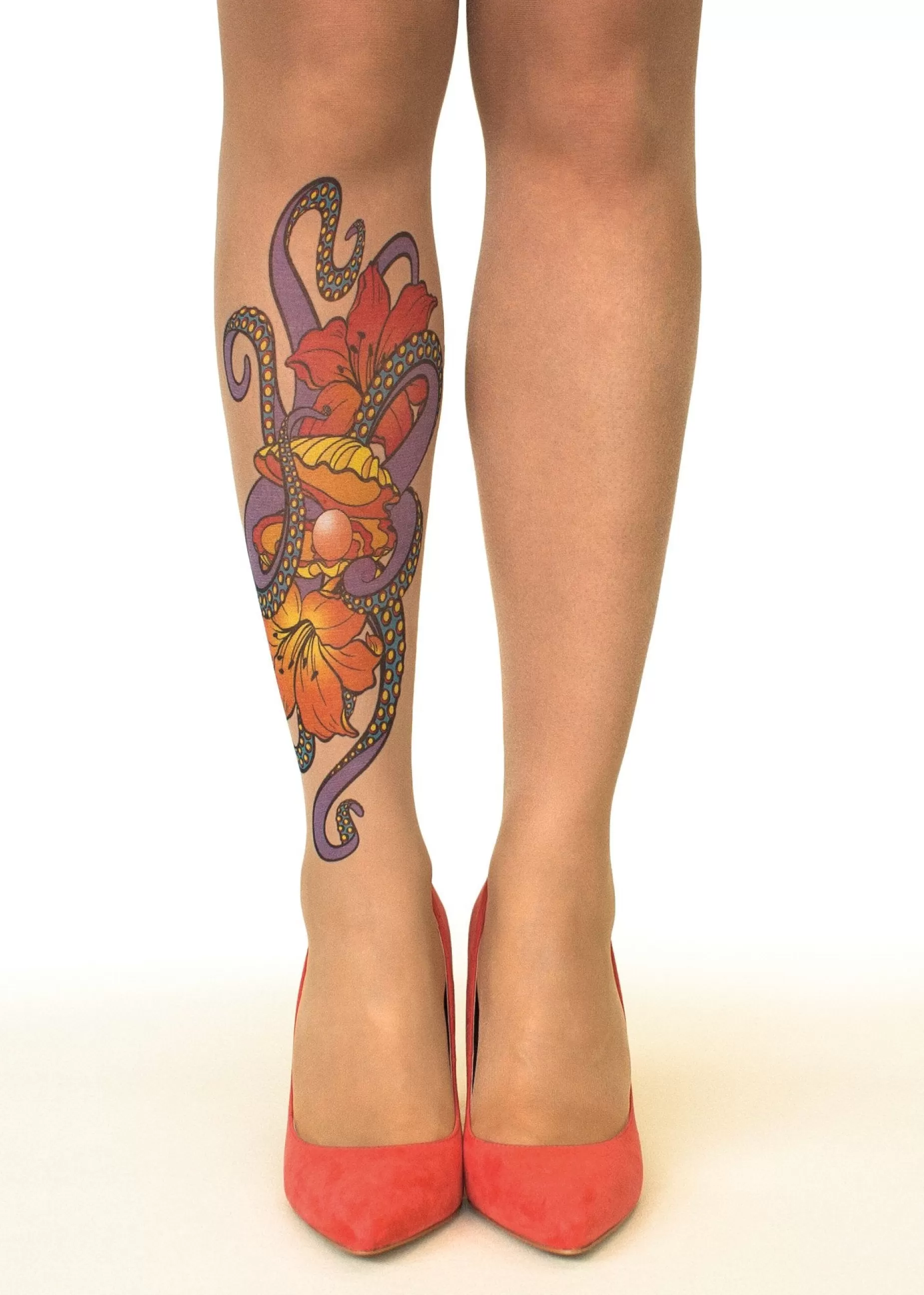 Animal Print Tights | Stop & Stare Octopus Embrace Tattoo Tights By Sun: Medium Tan With Peachy Brown Tones For A Healthy Sun Tan Effect