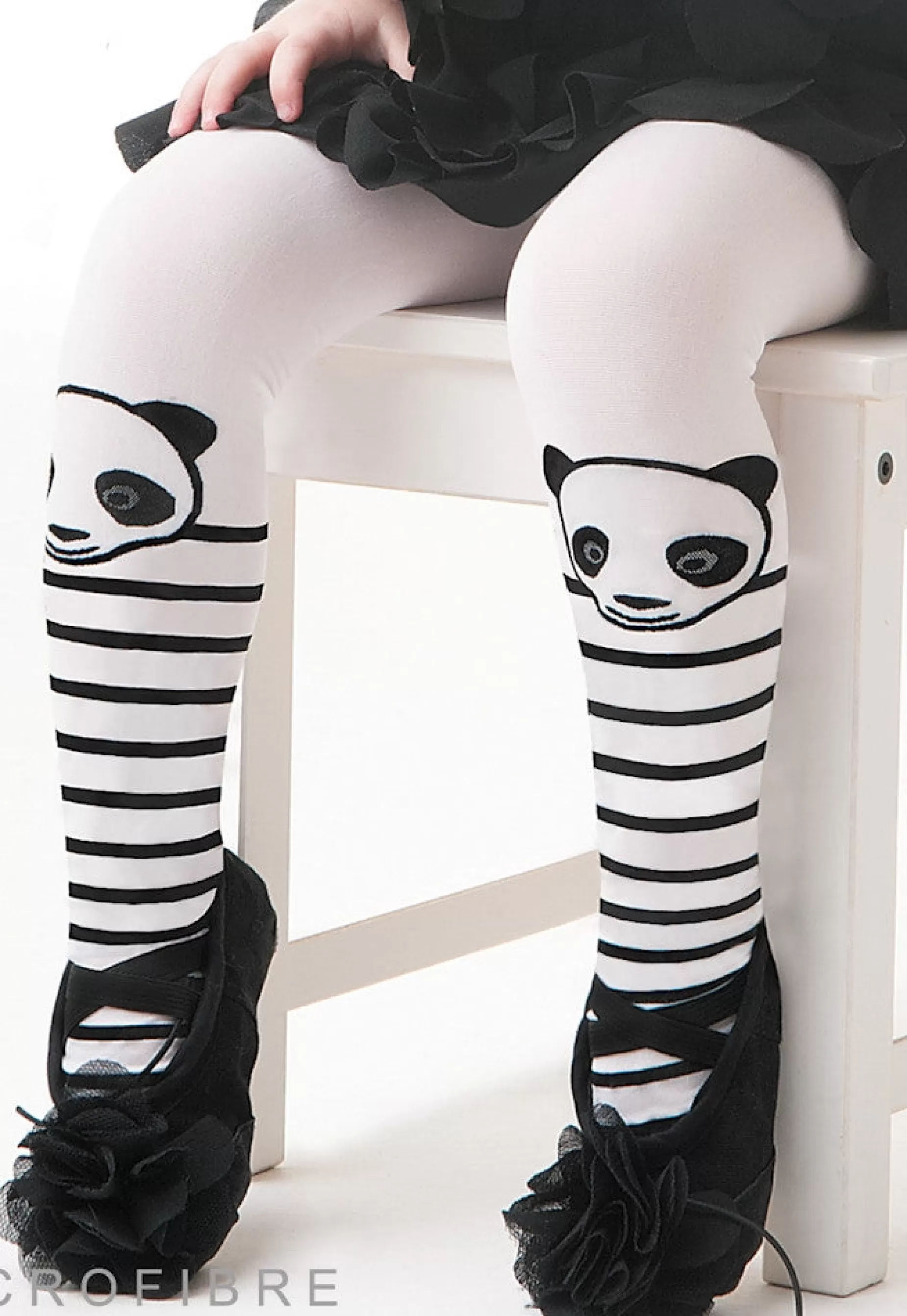 Kids' Tights | Knittex Panda & Stripes Patterned 40 Den Girls' Tights By Bianco: White
