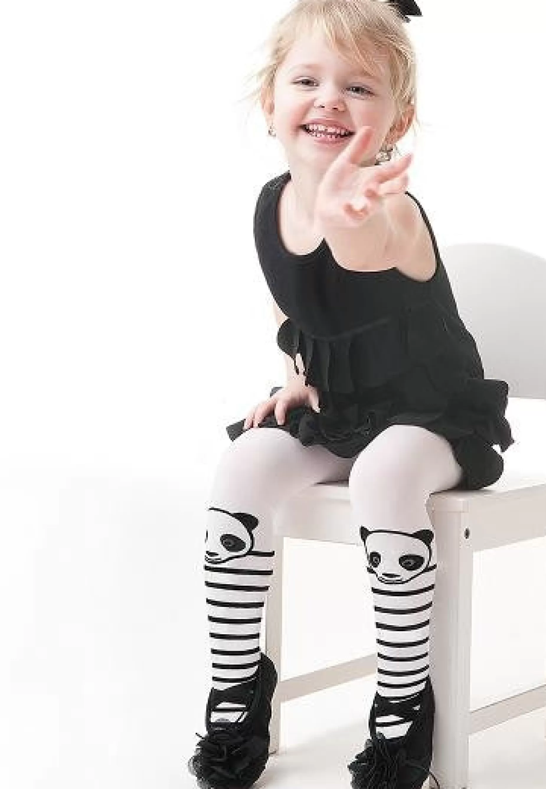 Kids' Tights | Knittex Panda & Stripes Patterned 40 Den Girls' Tights By Bianco: White