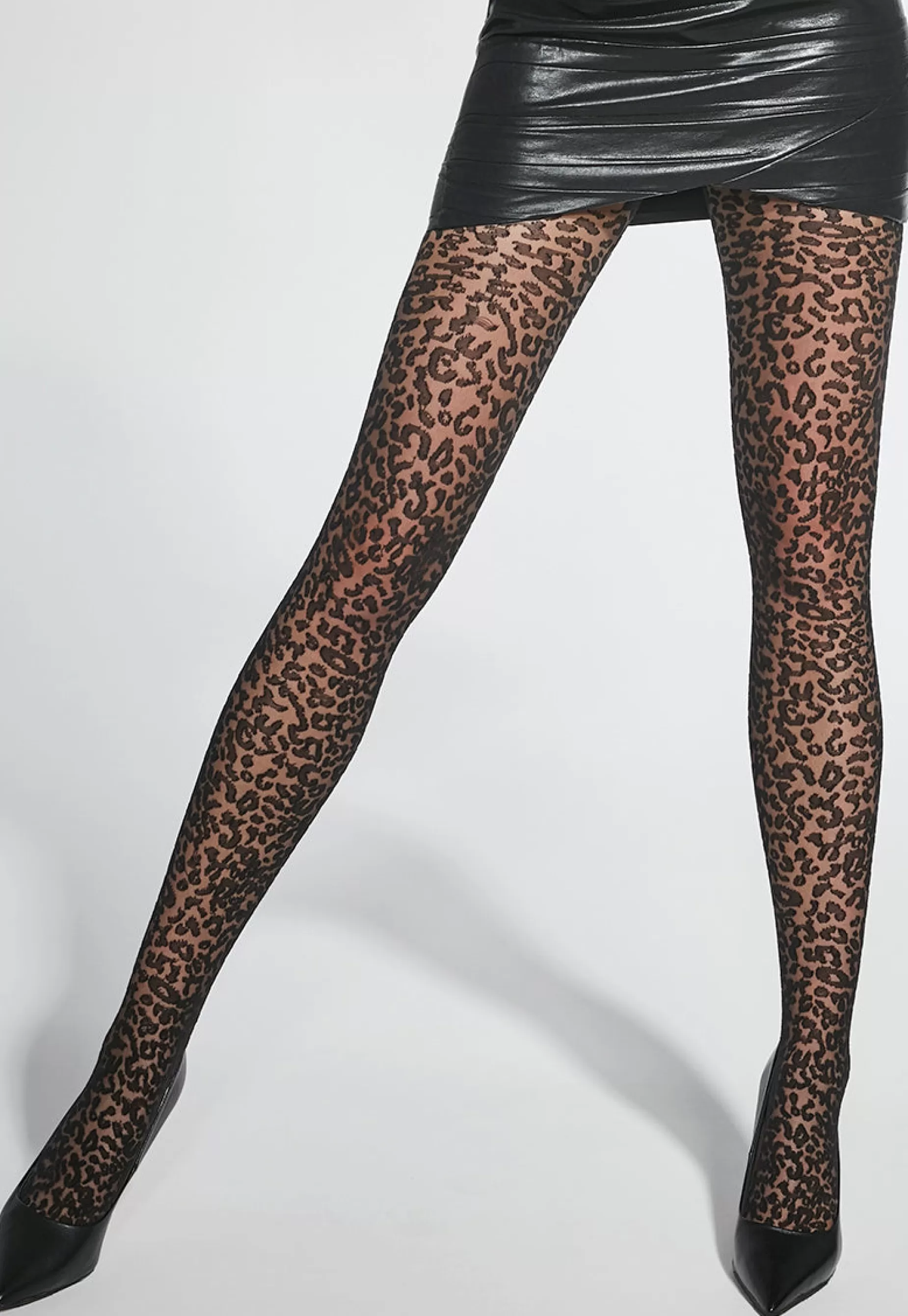 Animal Print Tights | Adrian Panther Leopard Patterned Sheer Tights By Nero: Black