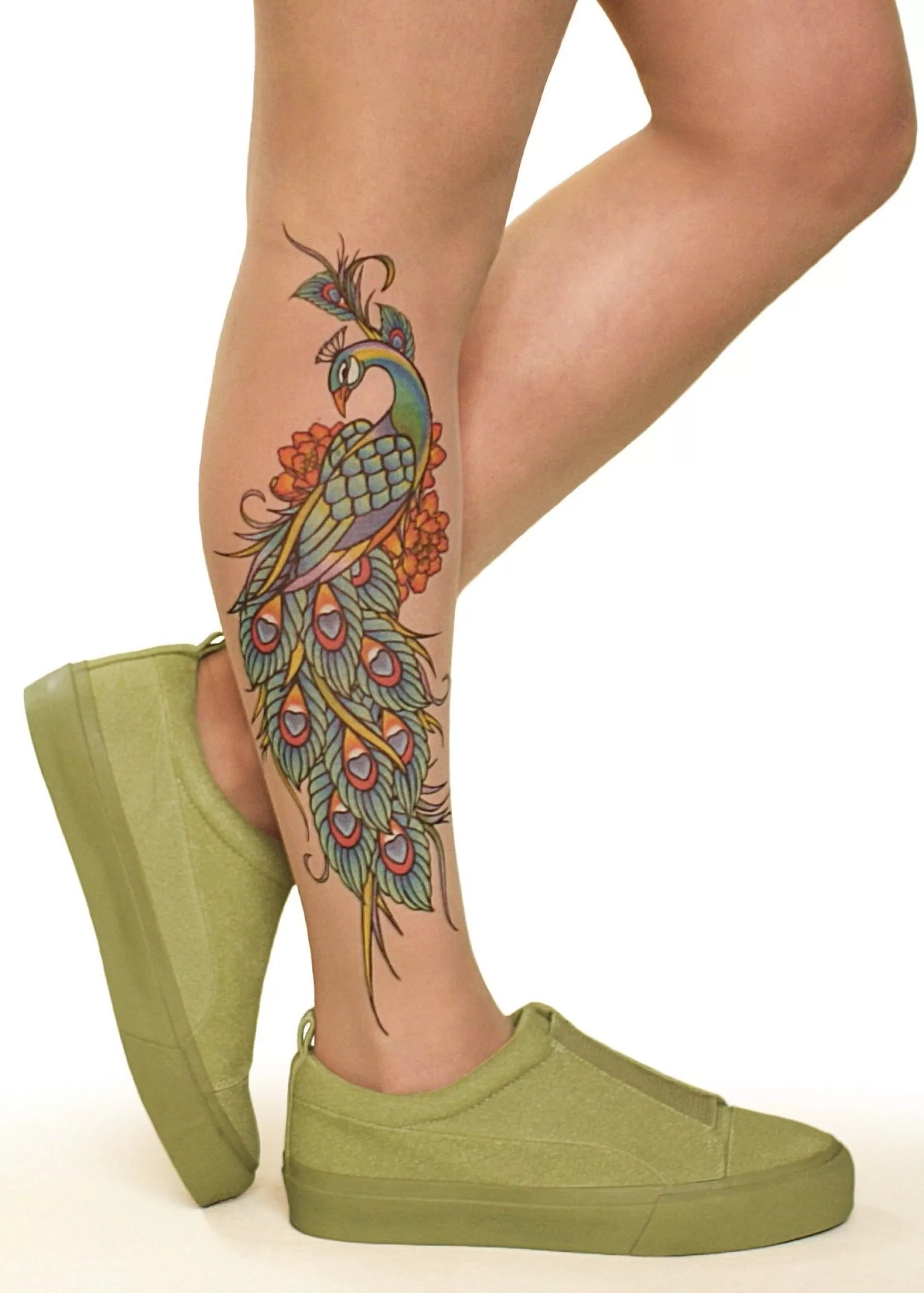 Animal Print Tights | Stop & Stare Peacock Charm Tattoo Tights By Sun: Medium Tan With Peachy Brown Tones For A Healthy Sun Tan Effect