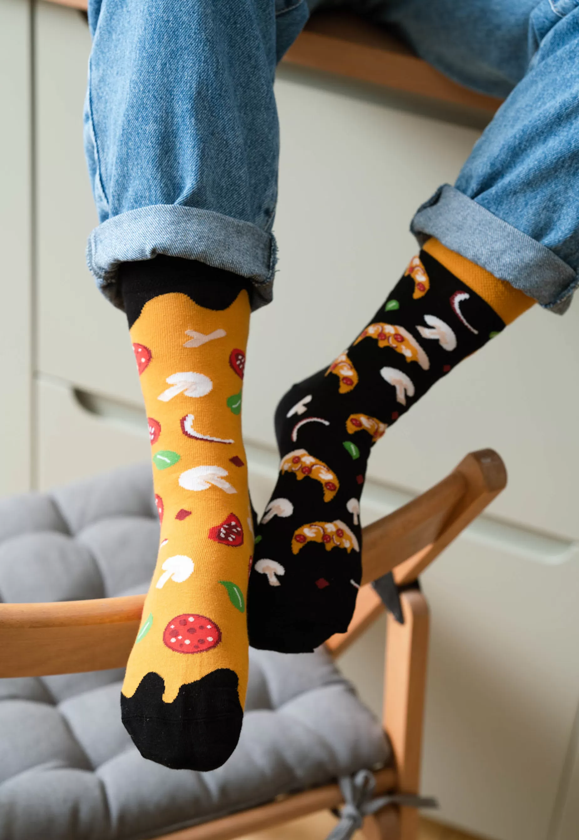 Men's Socks | More Pizza Odd Patterned Socks In Mustard By Black