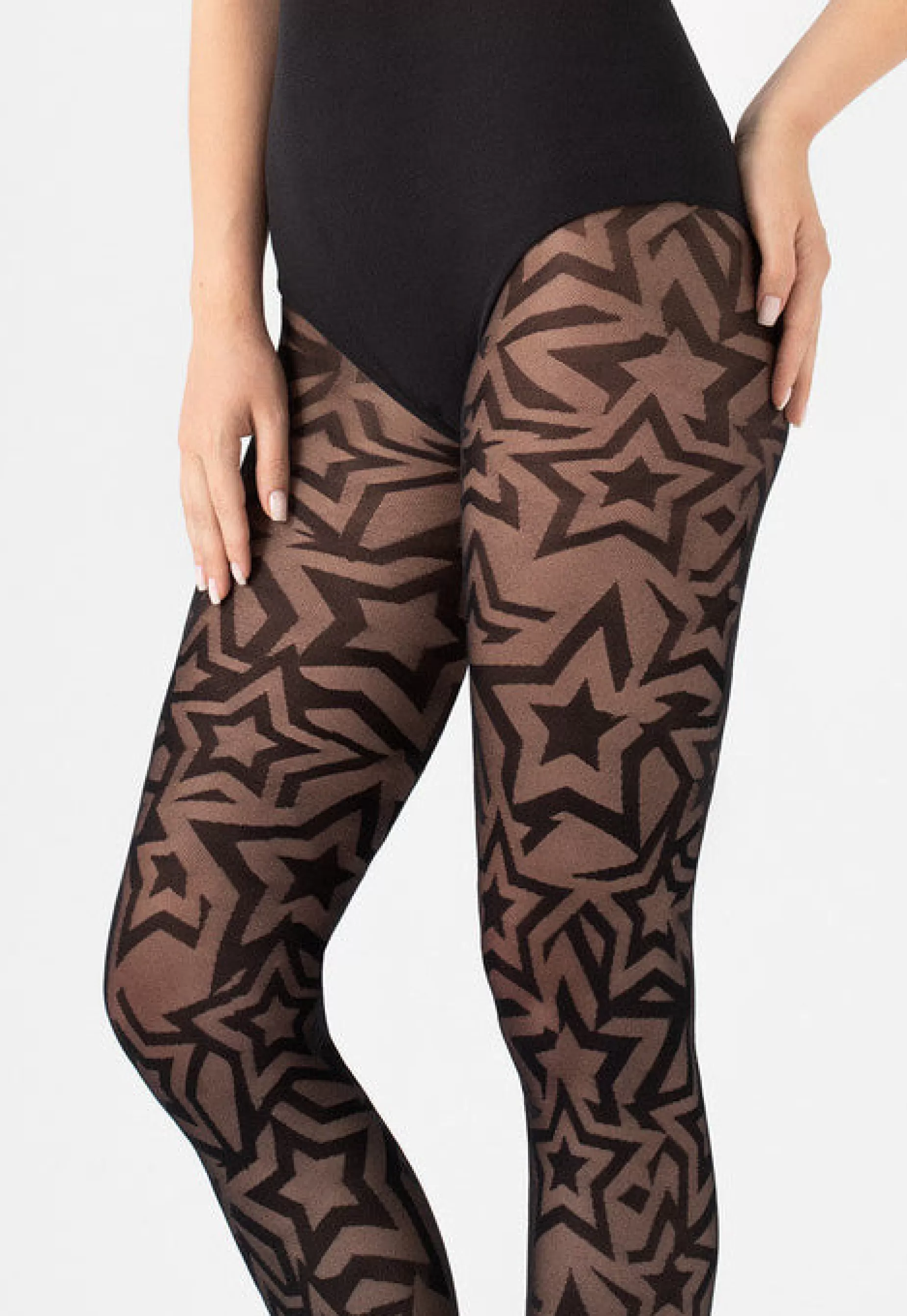 Lace & Fishnet Tights | Fiore Punk Star Patterned Lace Tights By Black